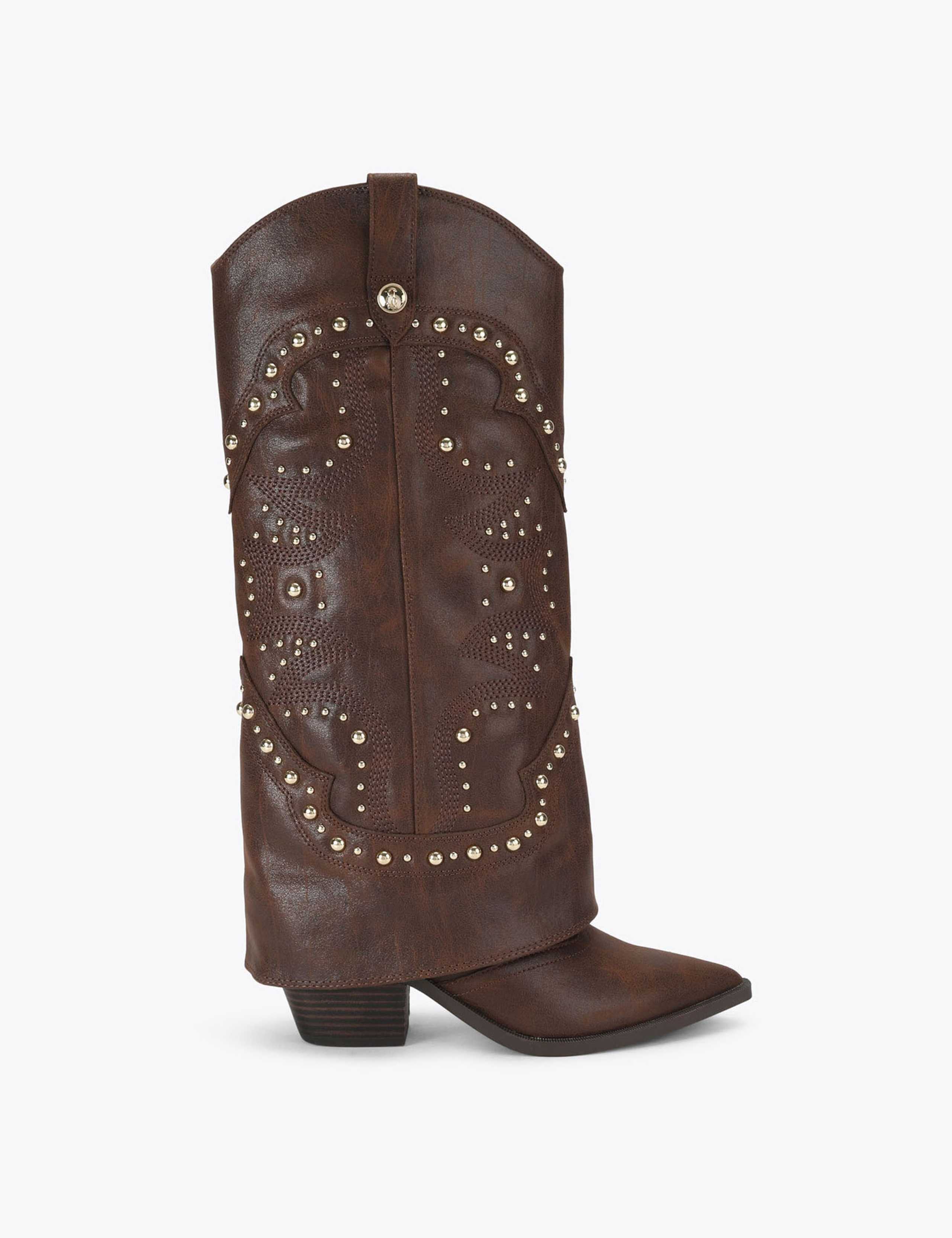 Leather Cowboy Studded Knee High Boots