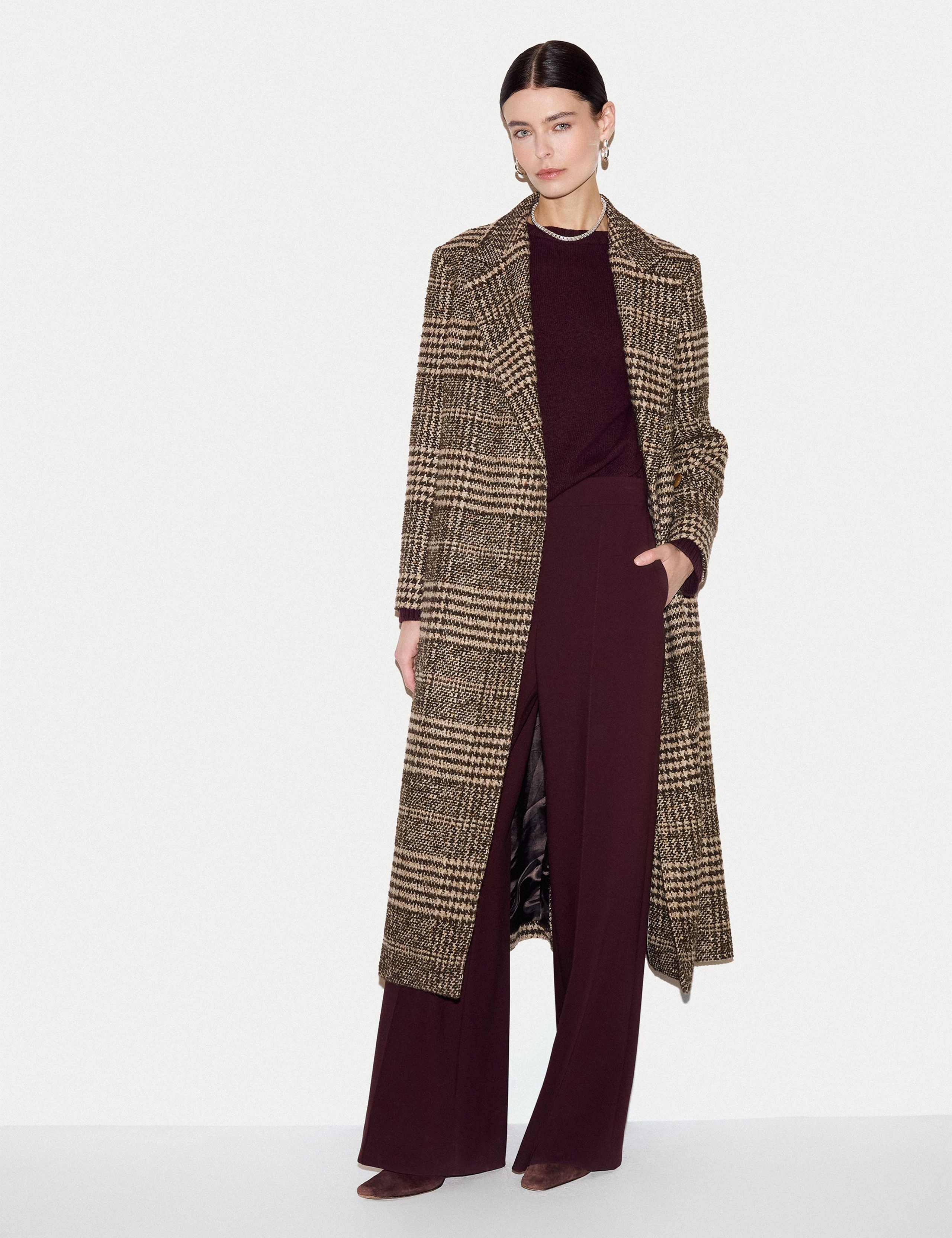 Wool Blend Checked Longline Coat