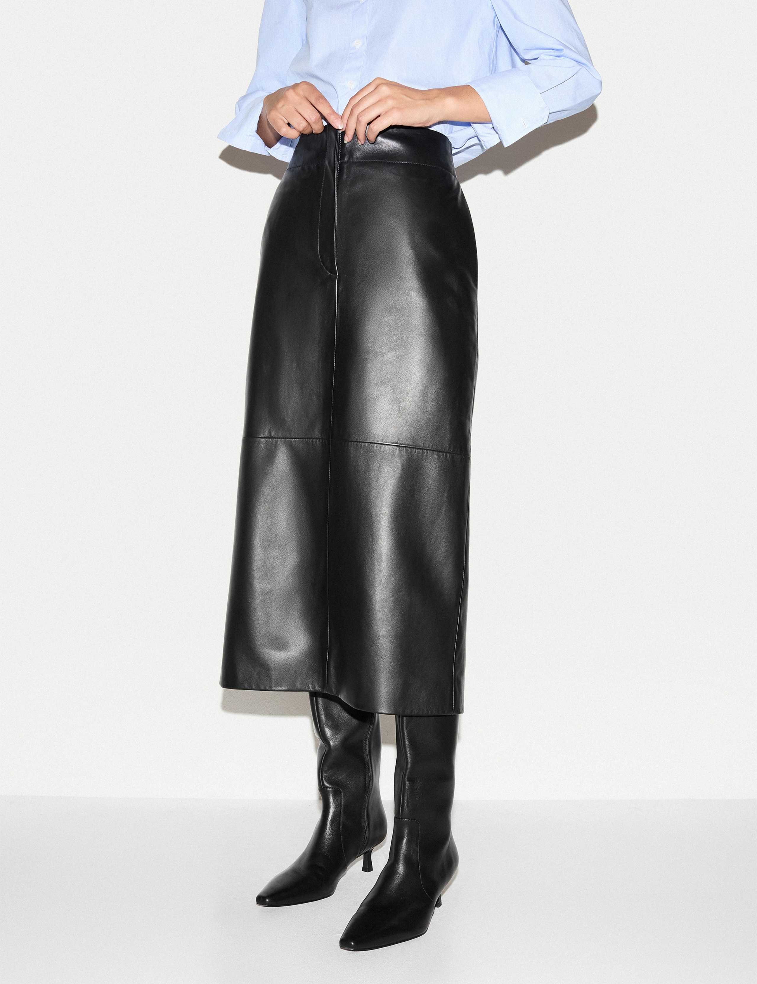Leather Textured Split Back Maxi Pencil Skirt