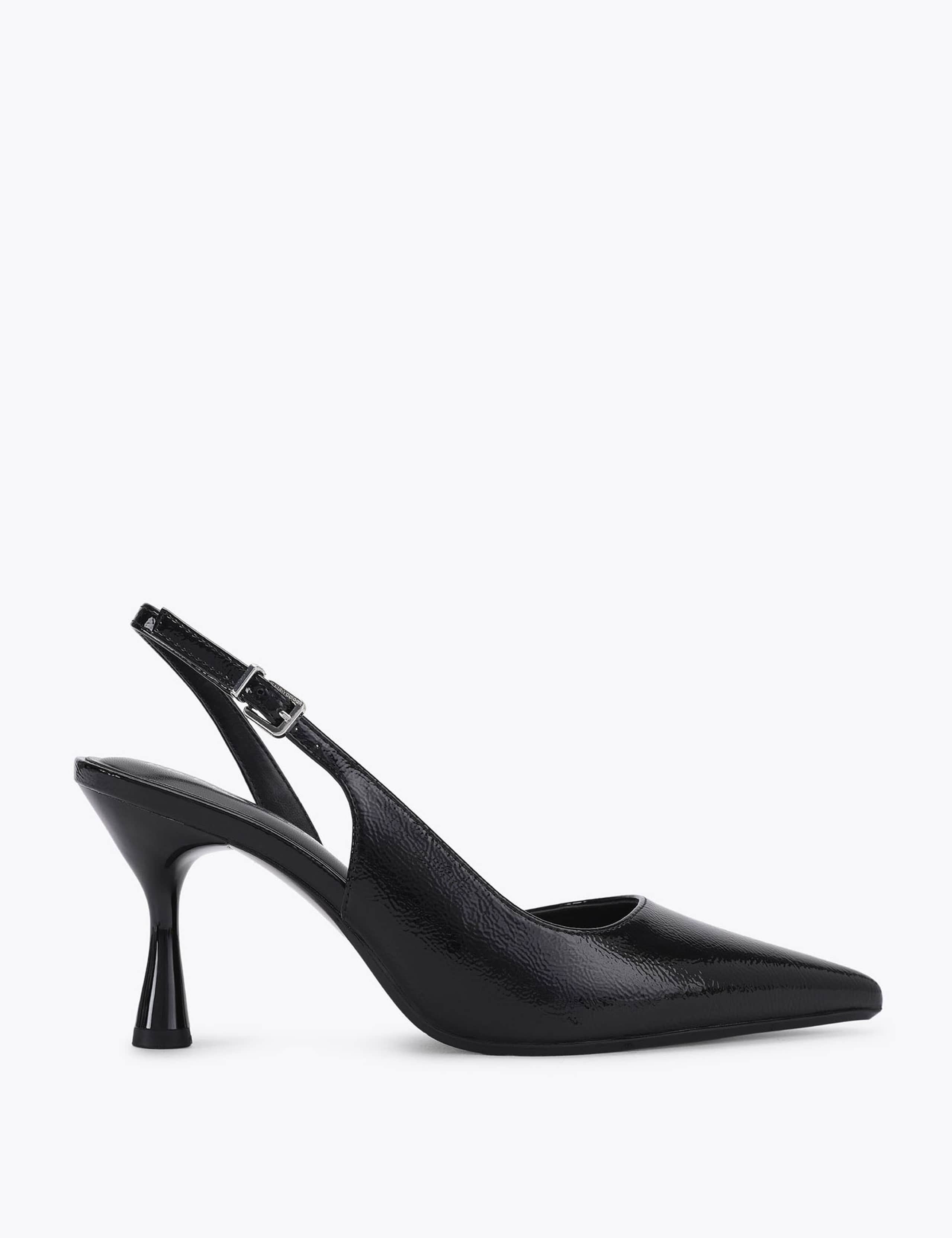 Patent Flared Heel Pointed Court Shoes