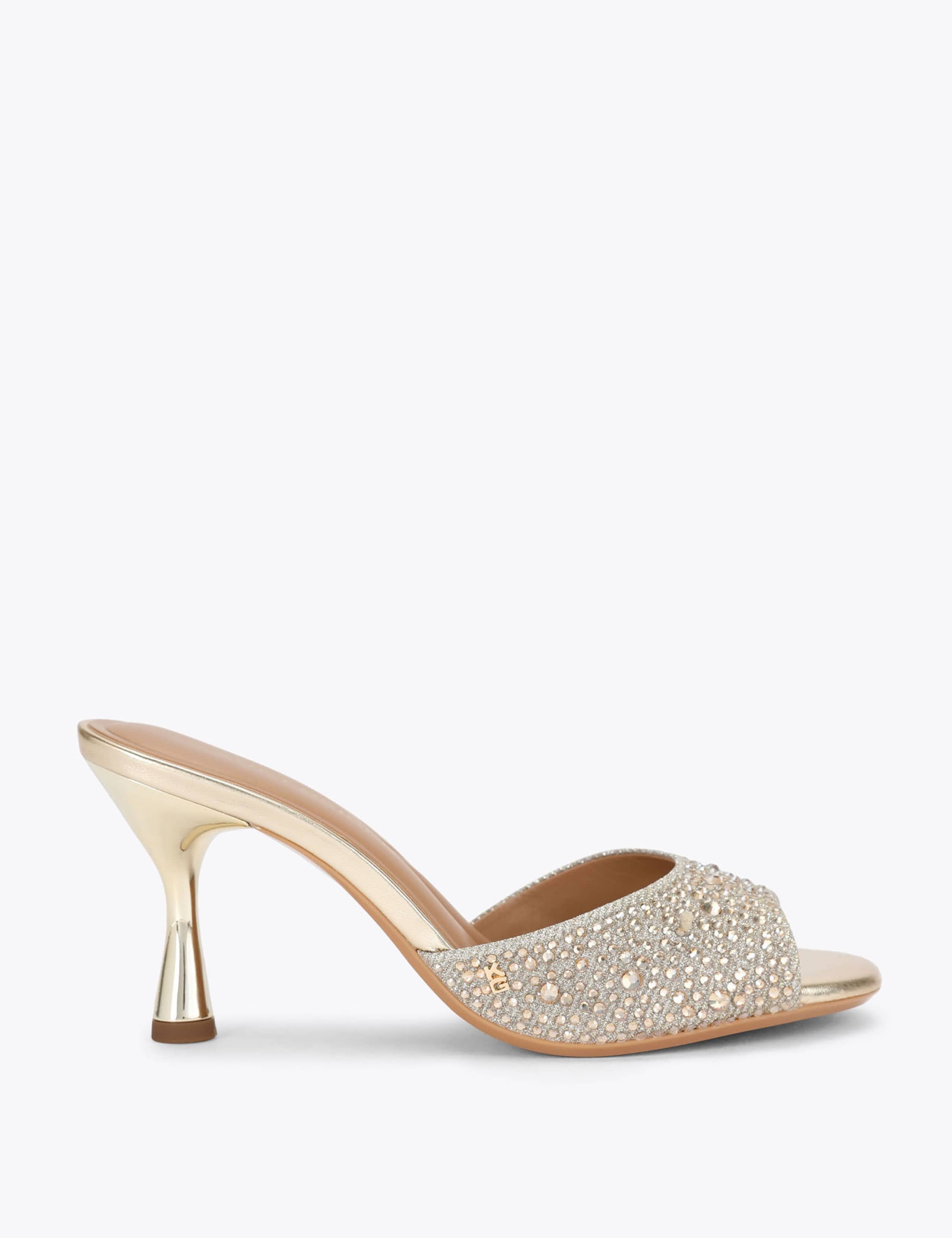 Sparkle Flared Heel Open Toe Mules