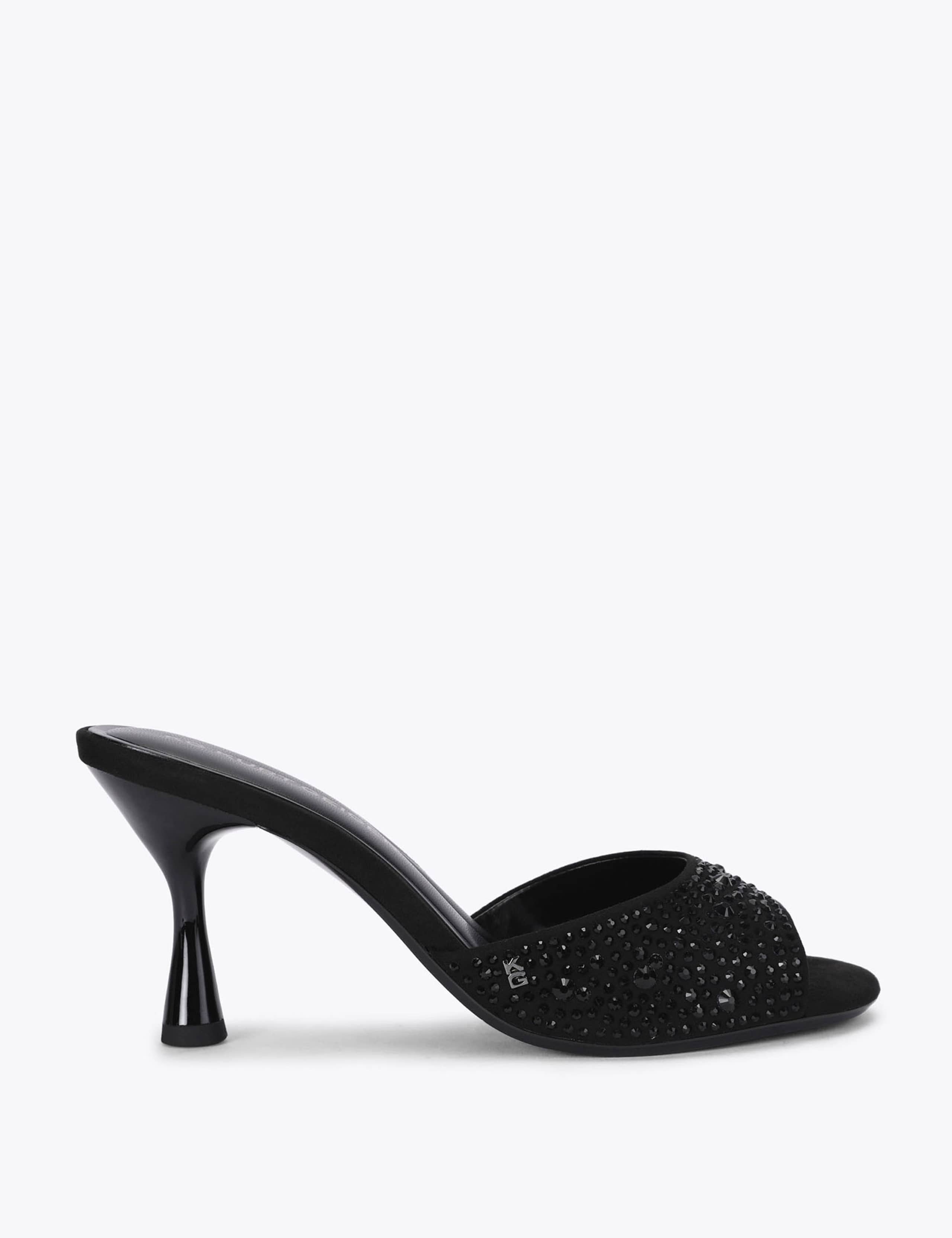 Sparkle Flared Heel Open Toe Mules