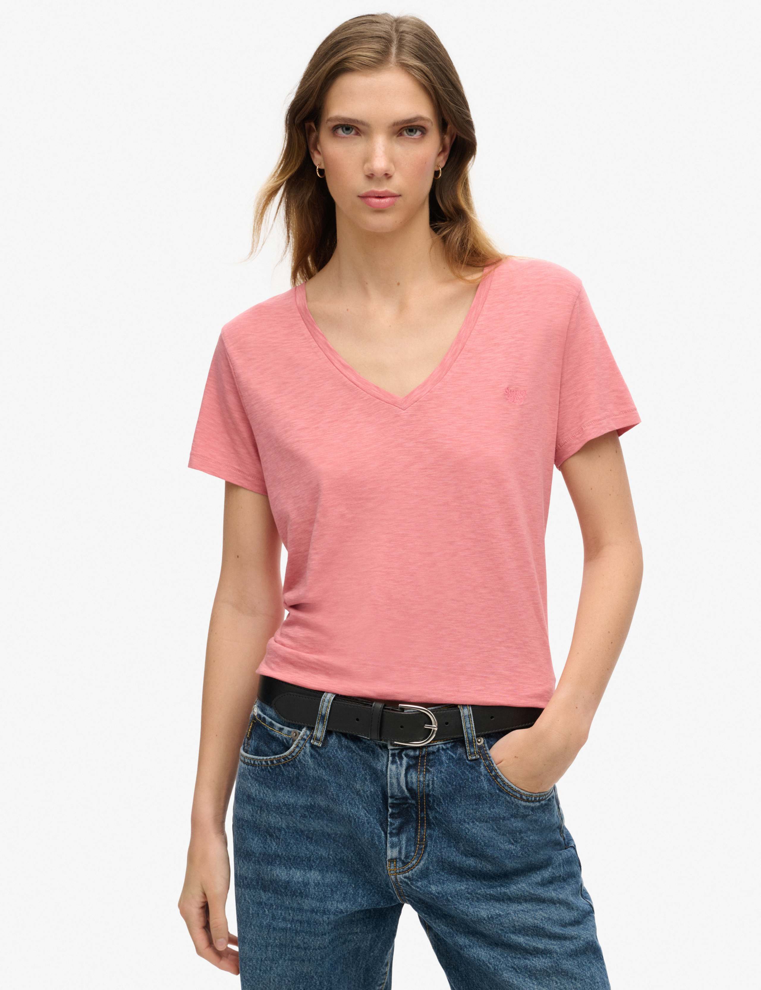 Cotton Rich Embroidered V-Neck T-Shirt