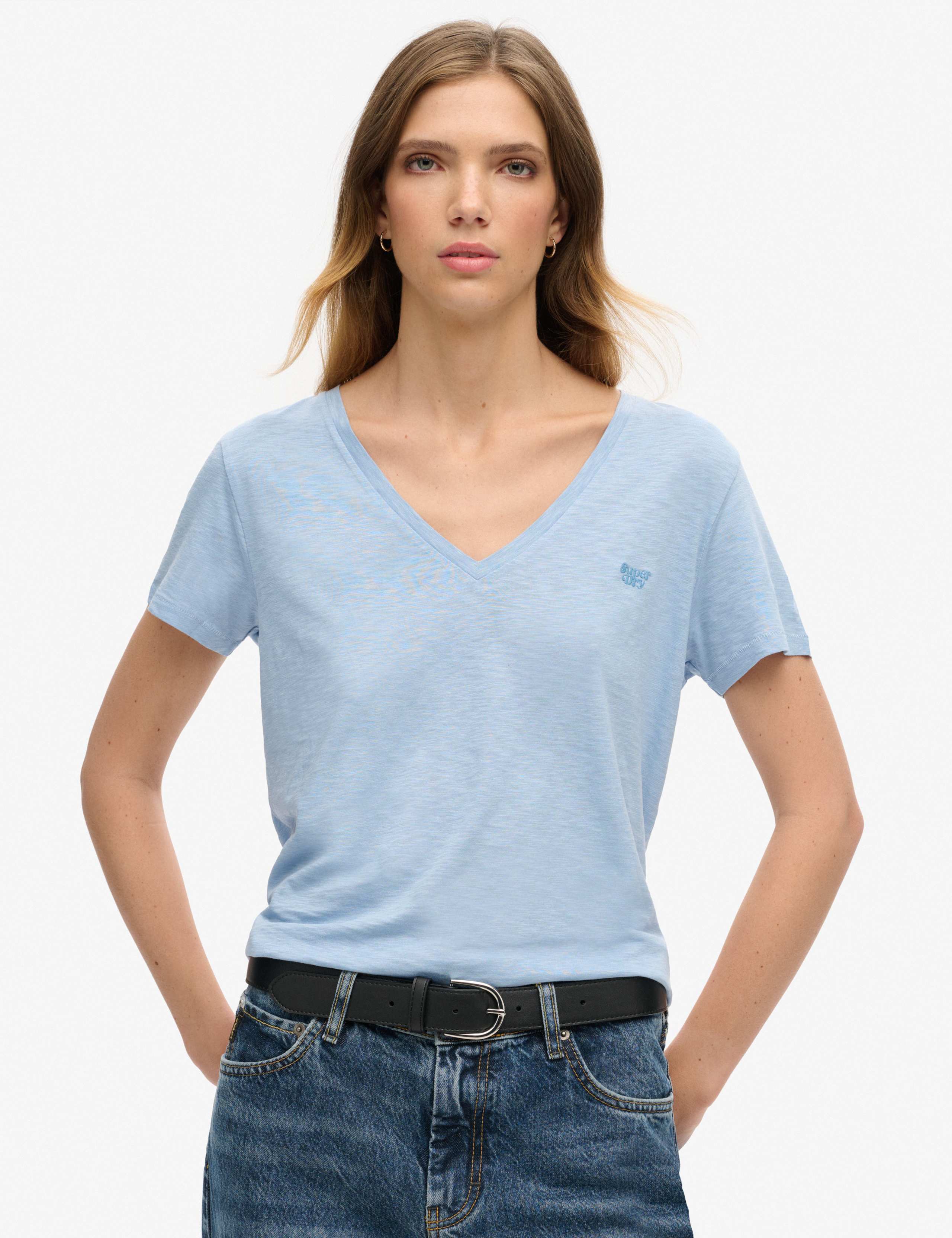 Cotton Rich Embroidered V-Neck T-Shirt