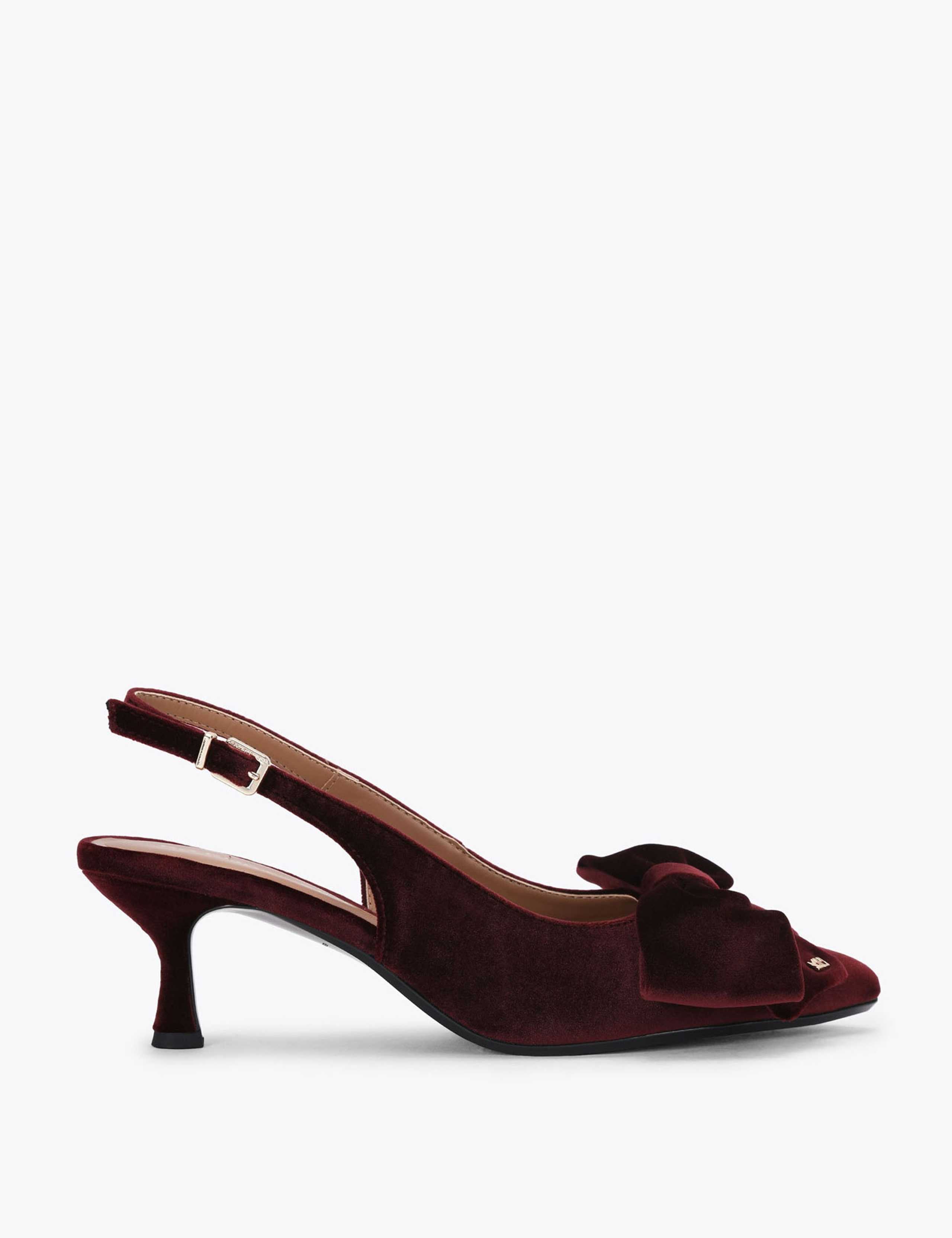 Velvet Bow Kitten Heel Slingback Shoes
