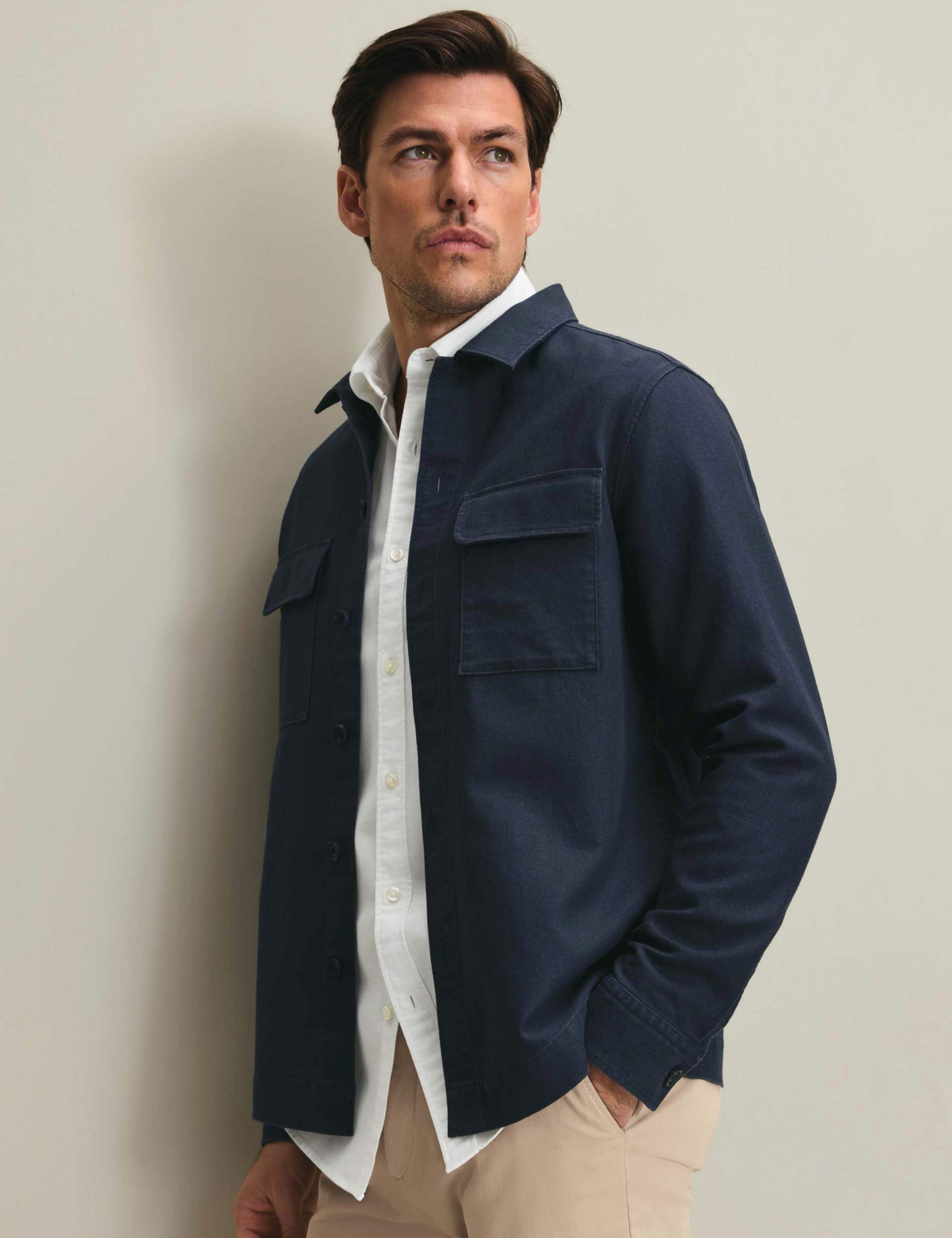 Cotton Linen Blend Herringbone Overshirt