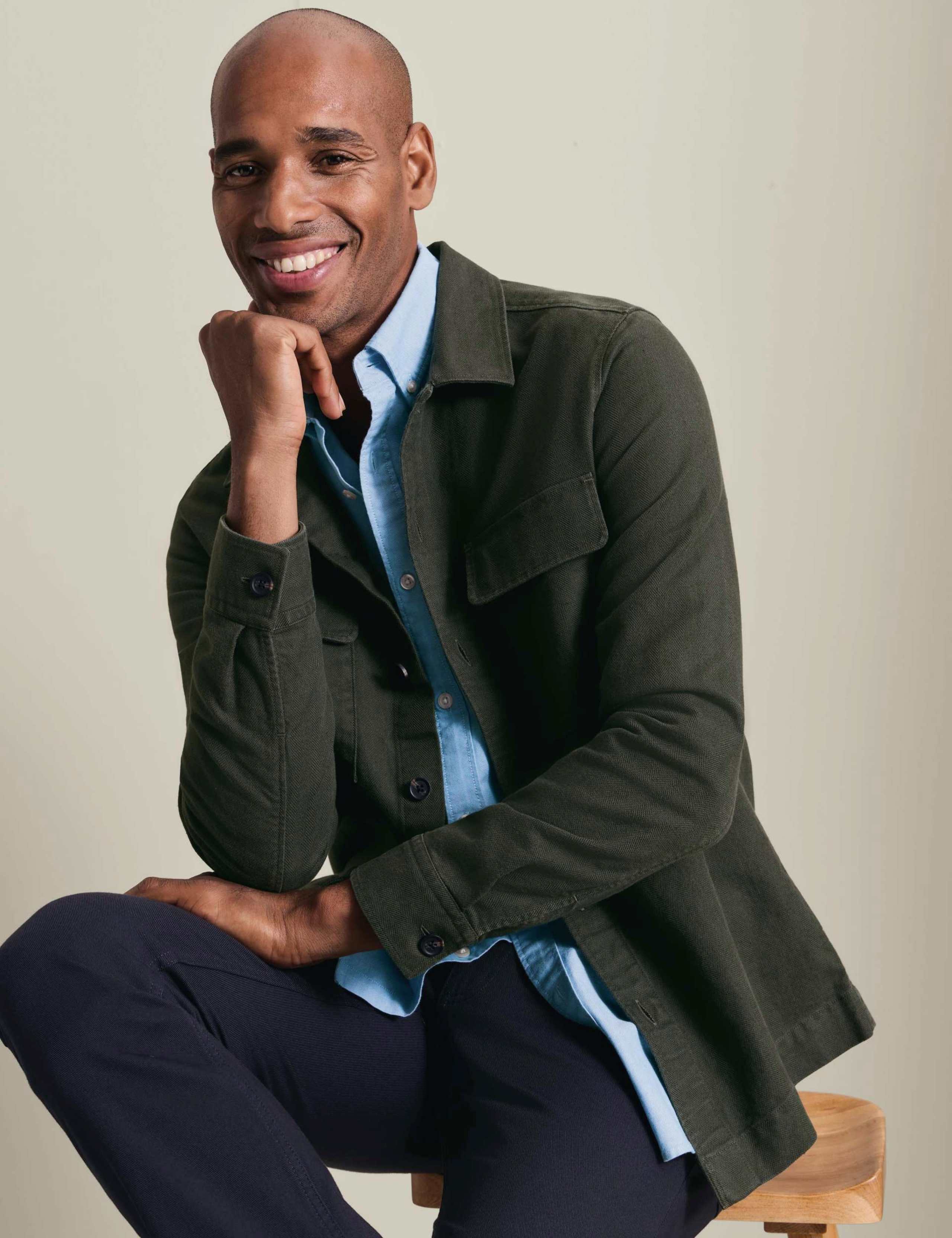 Cotton Linen Blend Herringbone Overshirt