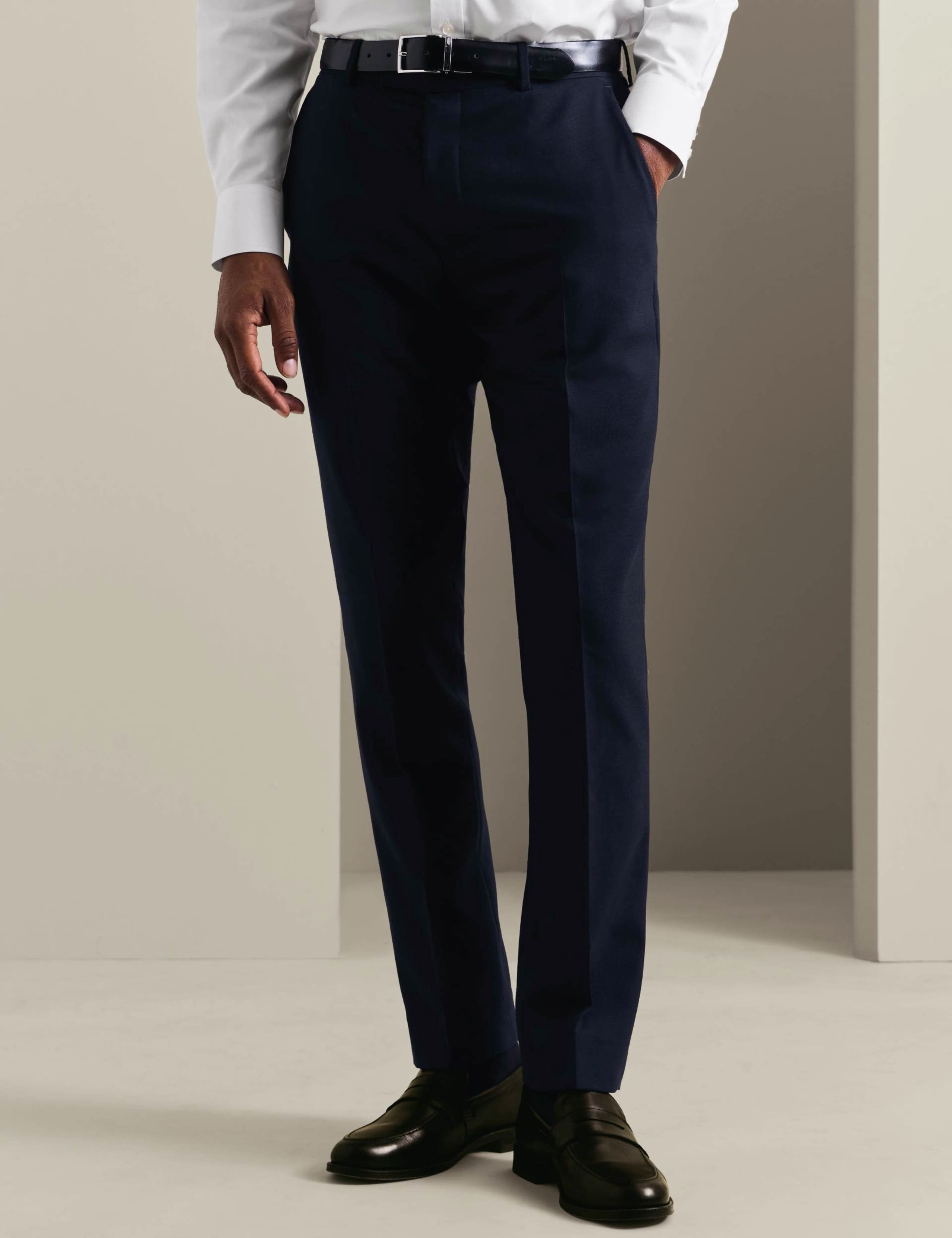 Slim Fit Super 120s Wool Sharkskin Suit Trousers