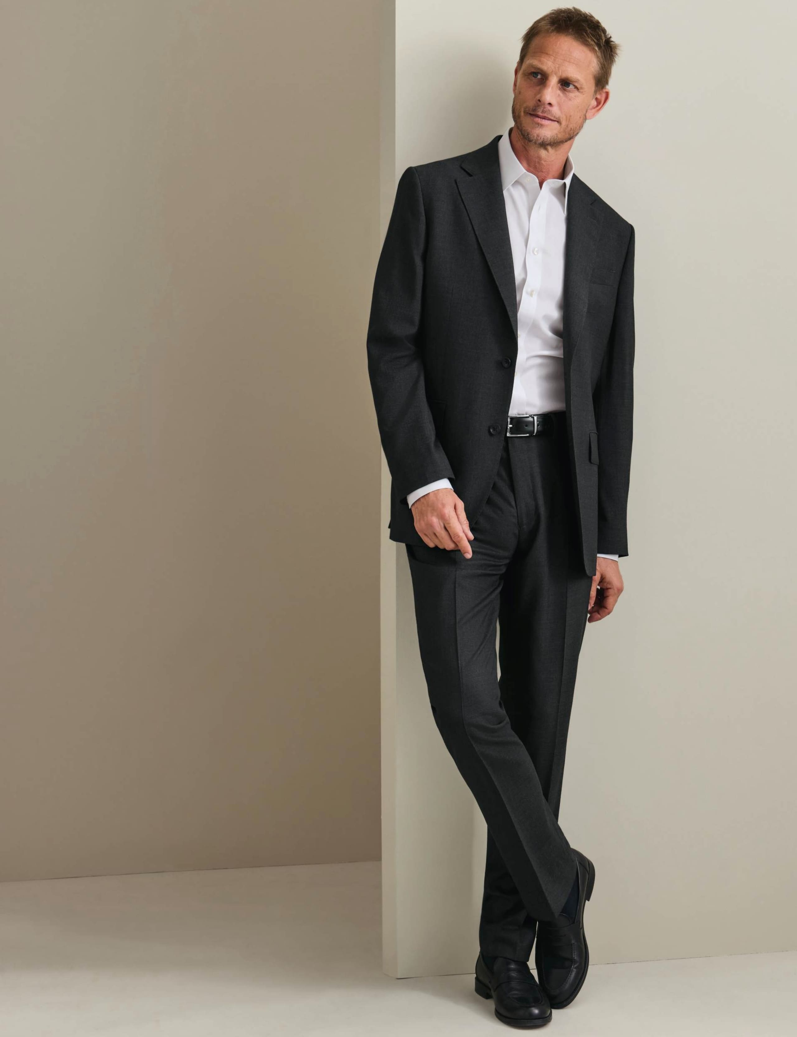 Slim Fit Super 120s Wool Sharkskin Suit Trousers