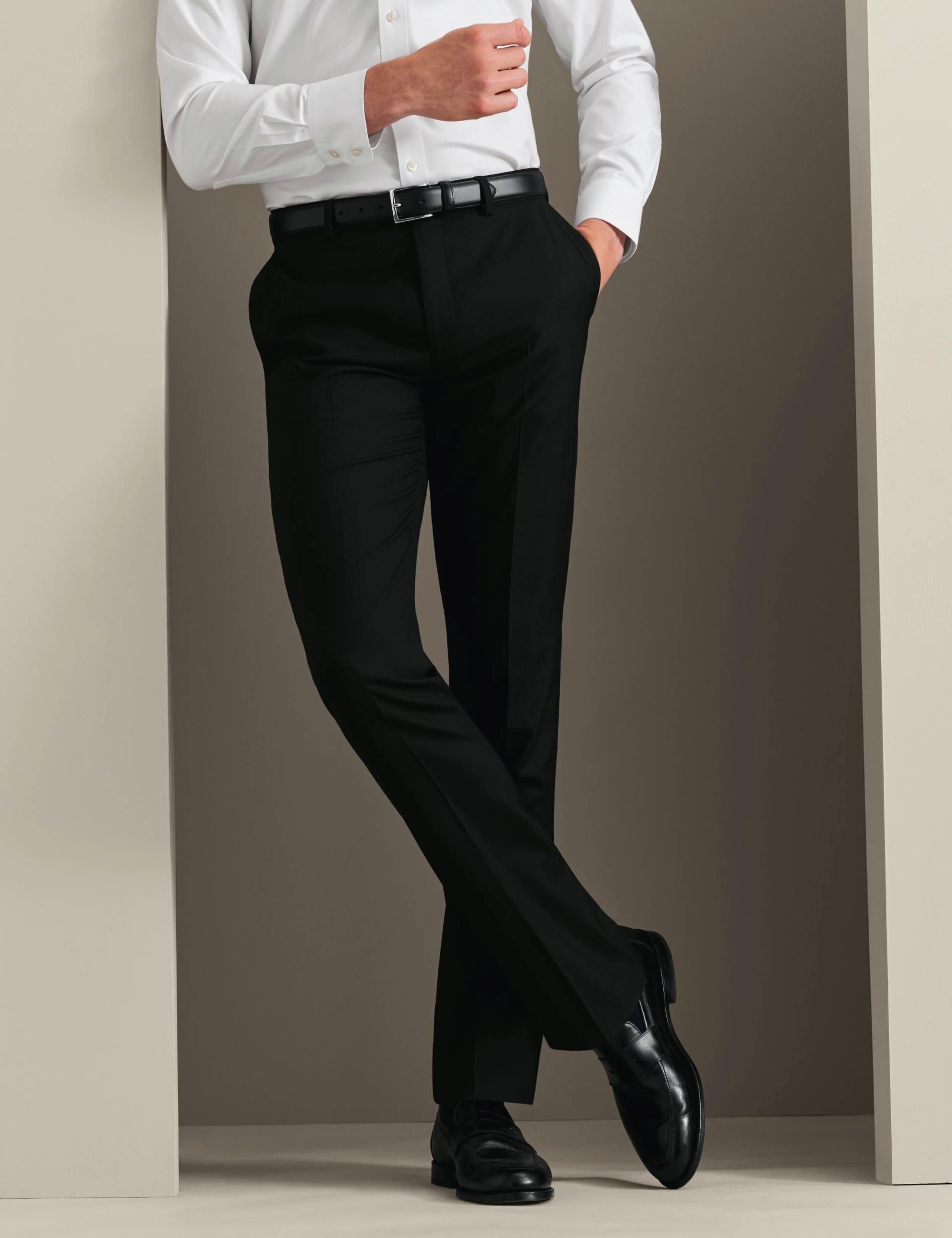 Slim Fit Super 120s Wool Sharkskin Suit Trousers