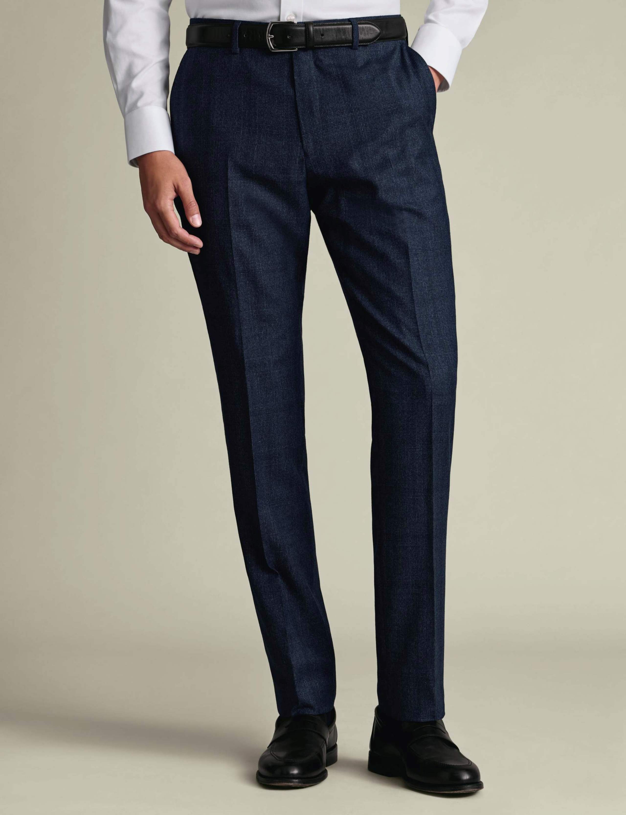 Slim Fit Super 120s Wool Checked Suit Trousers