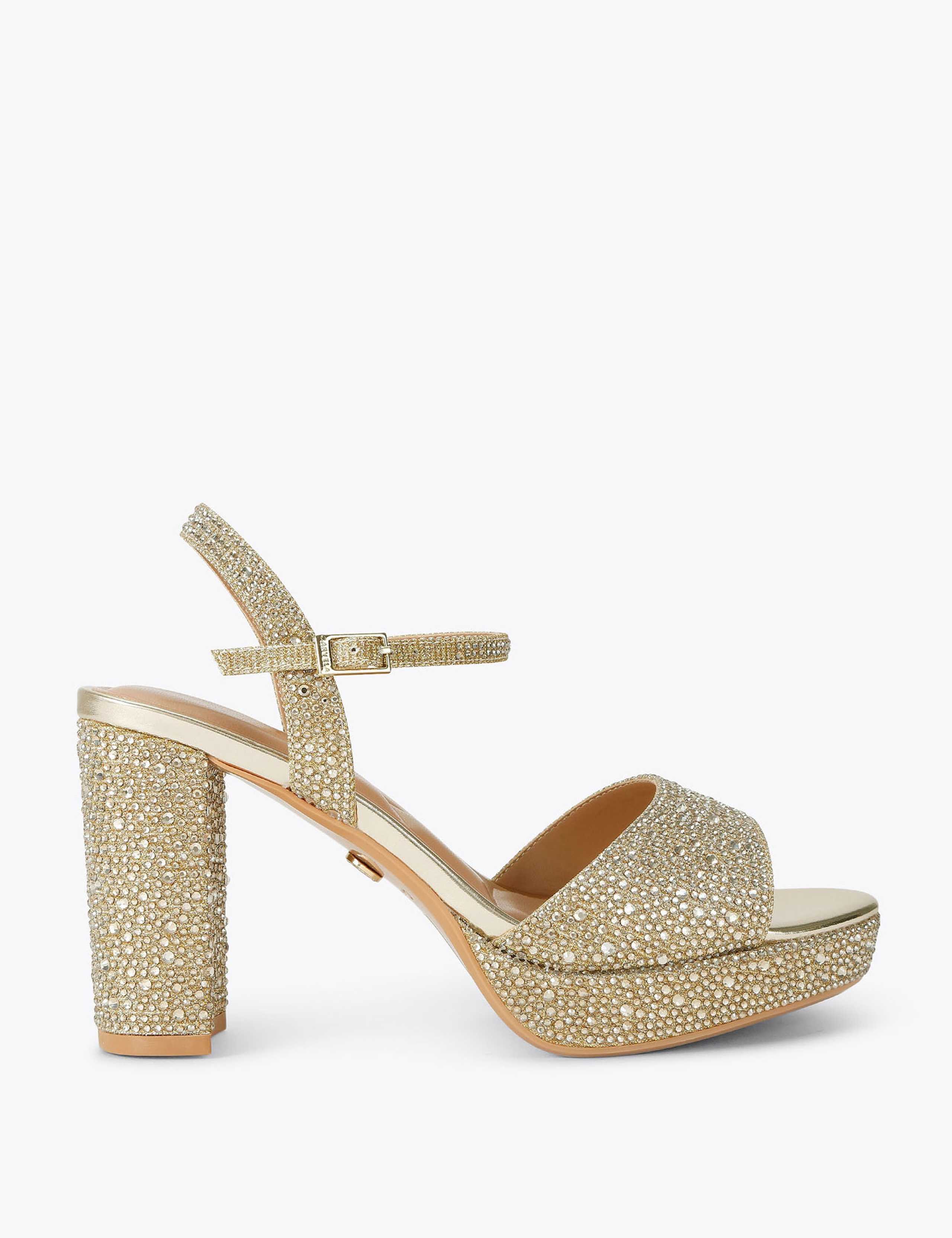 Embellished Platform Block Heel Open Toe Shoes