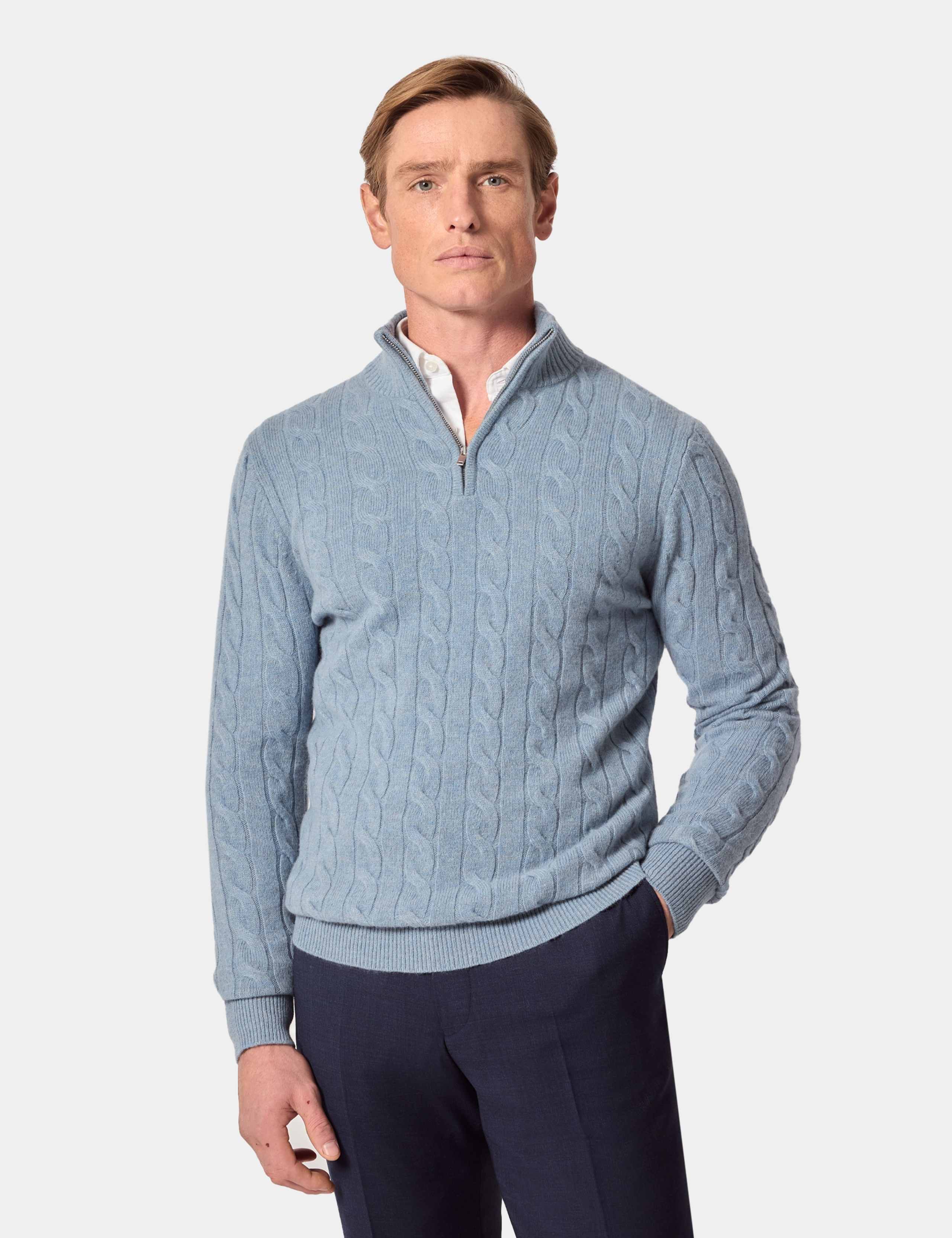 Pure Wool Cable Knit Half Zip Jumper