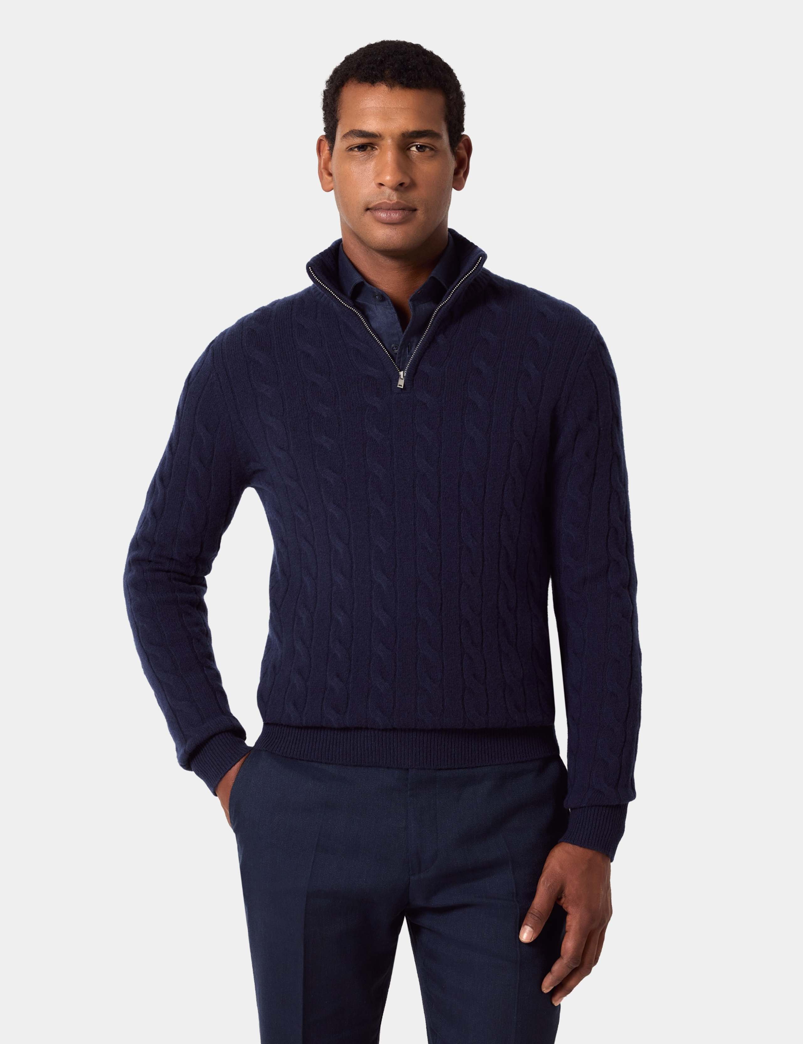 Pure Wool Cable Knit Half Zip Jumper