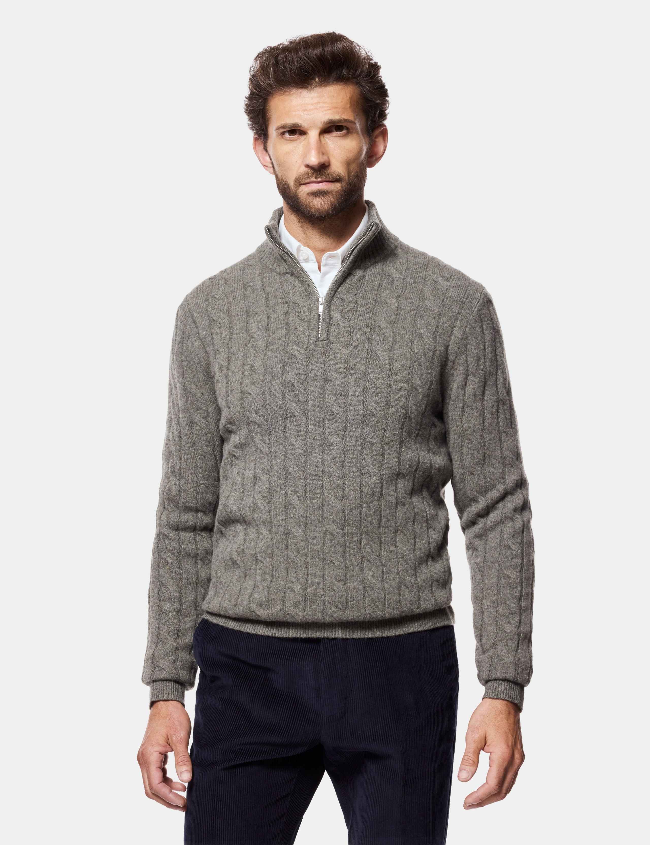 Pure Wool Cable Knit Half Zip Jumper