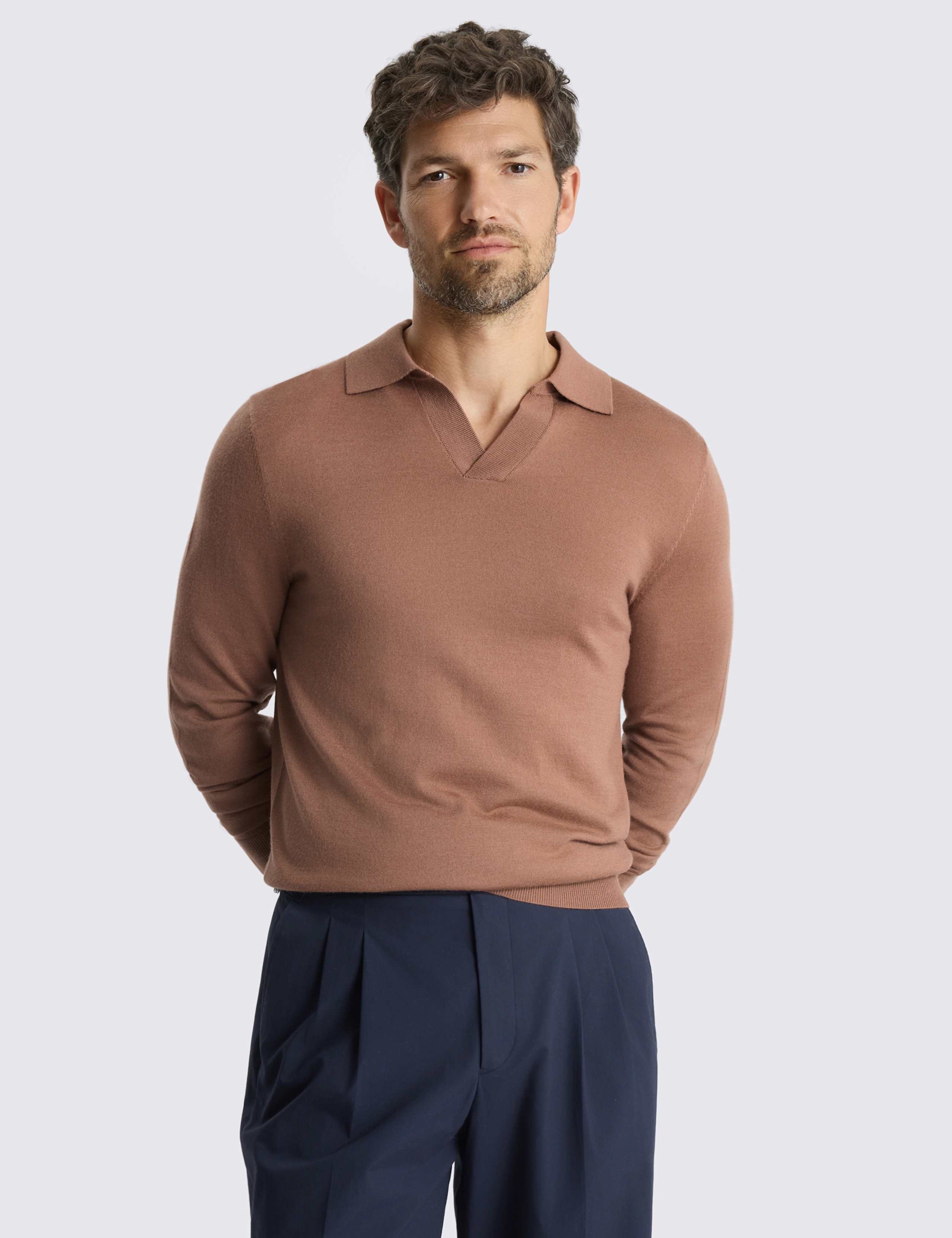 Merino Wool Rich Knitted Polo Shirt
