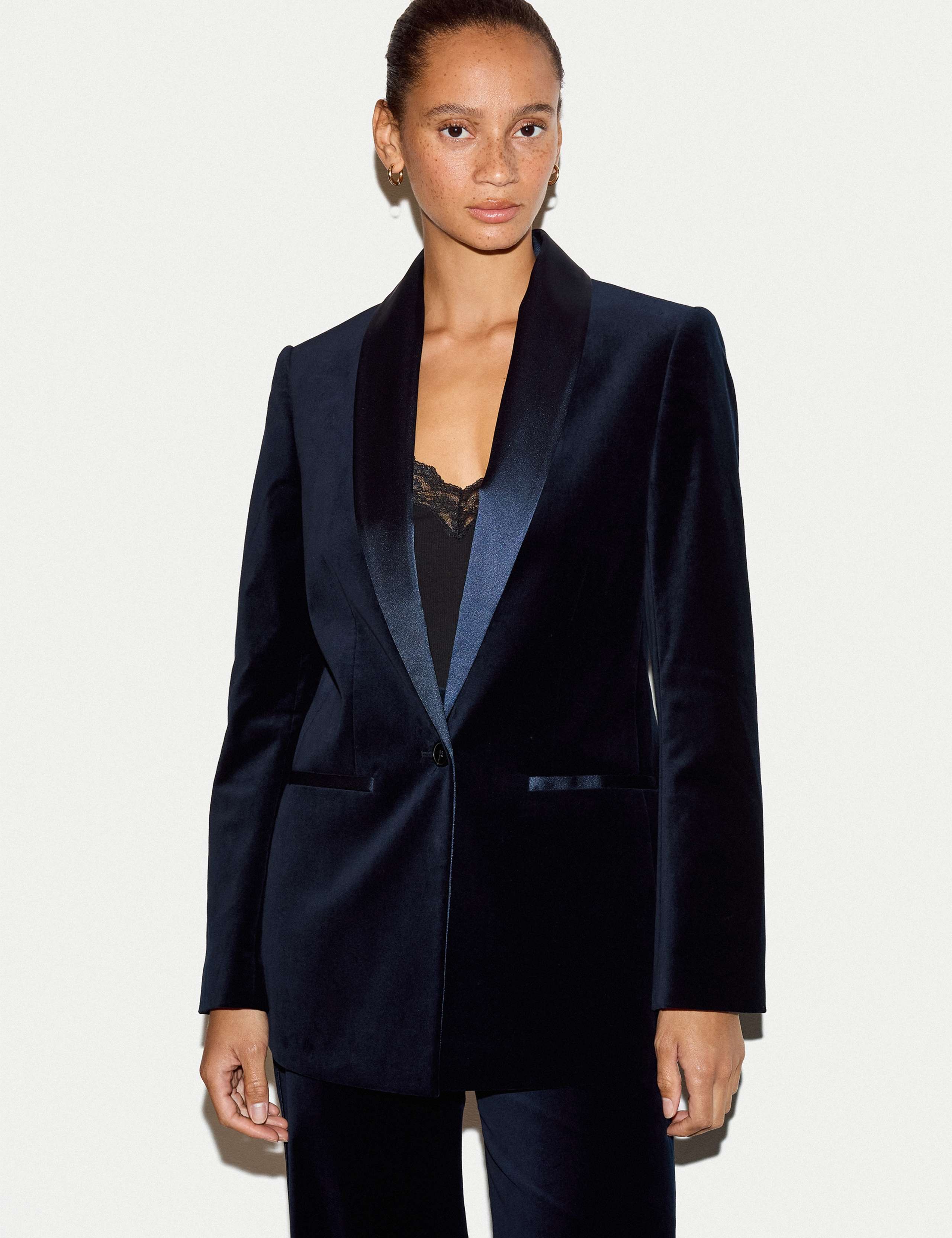 Velvet Tailored Shawl Collar Blazer