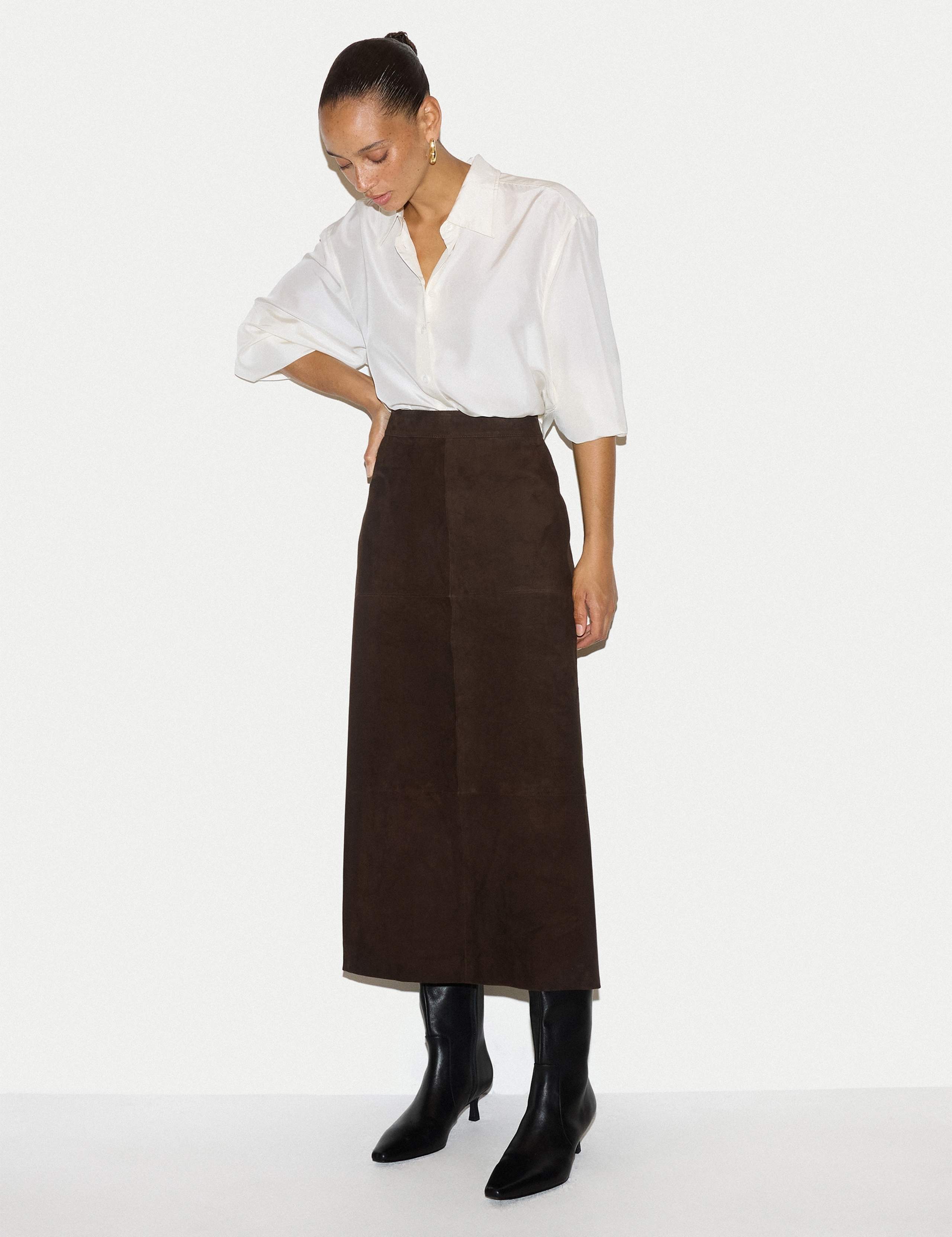 Pure Suede Side Split A Line Maxi Skirt