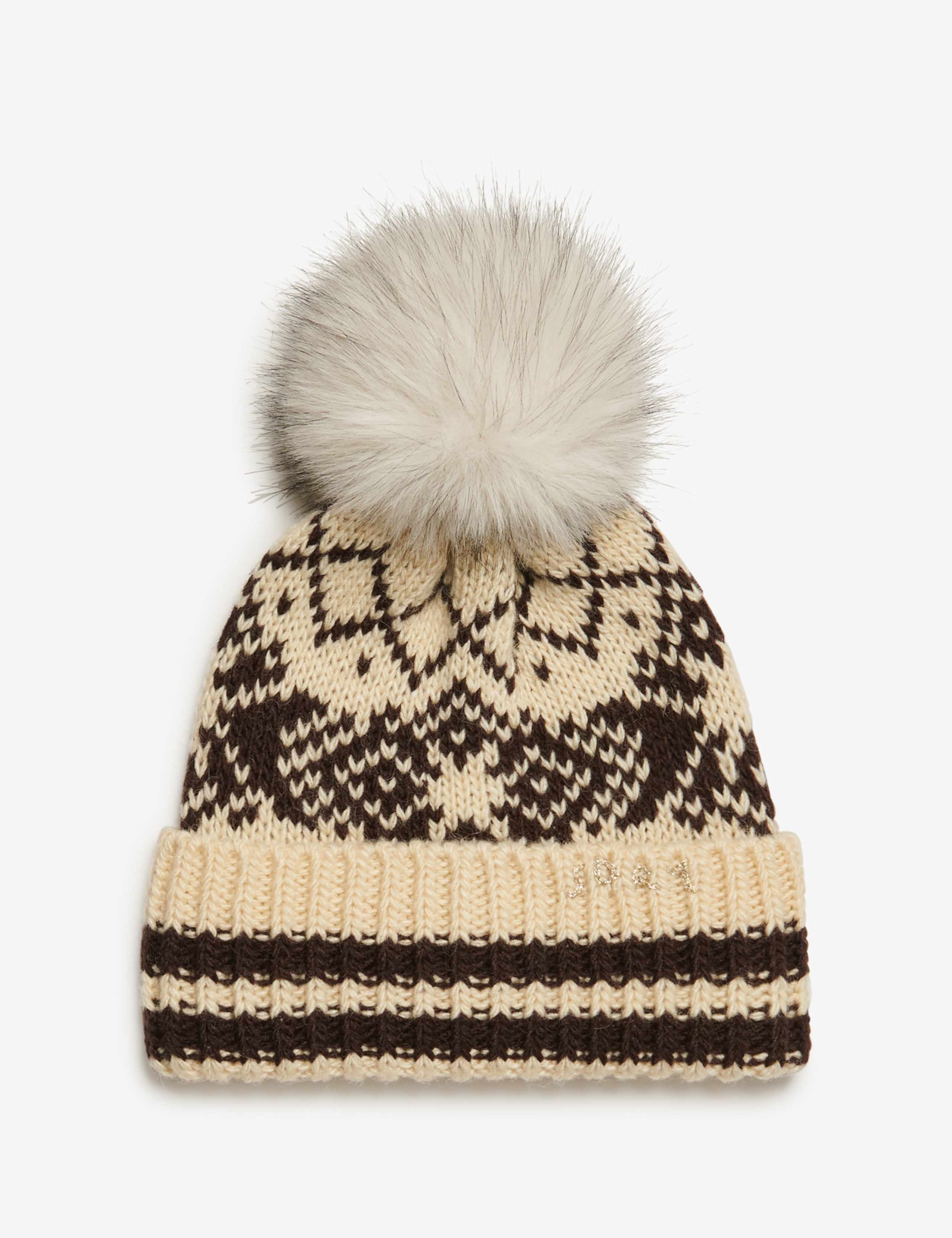 Fair Isle Bobble Beanie Hat with Wool