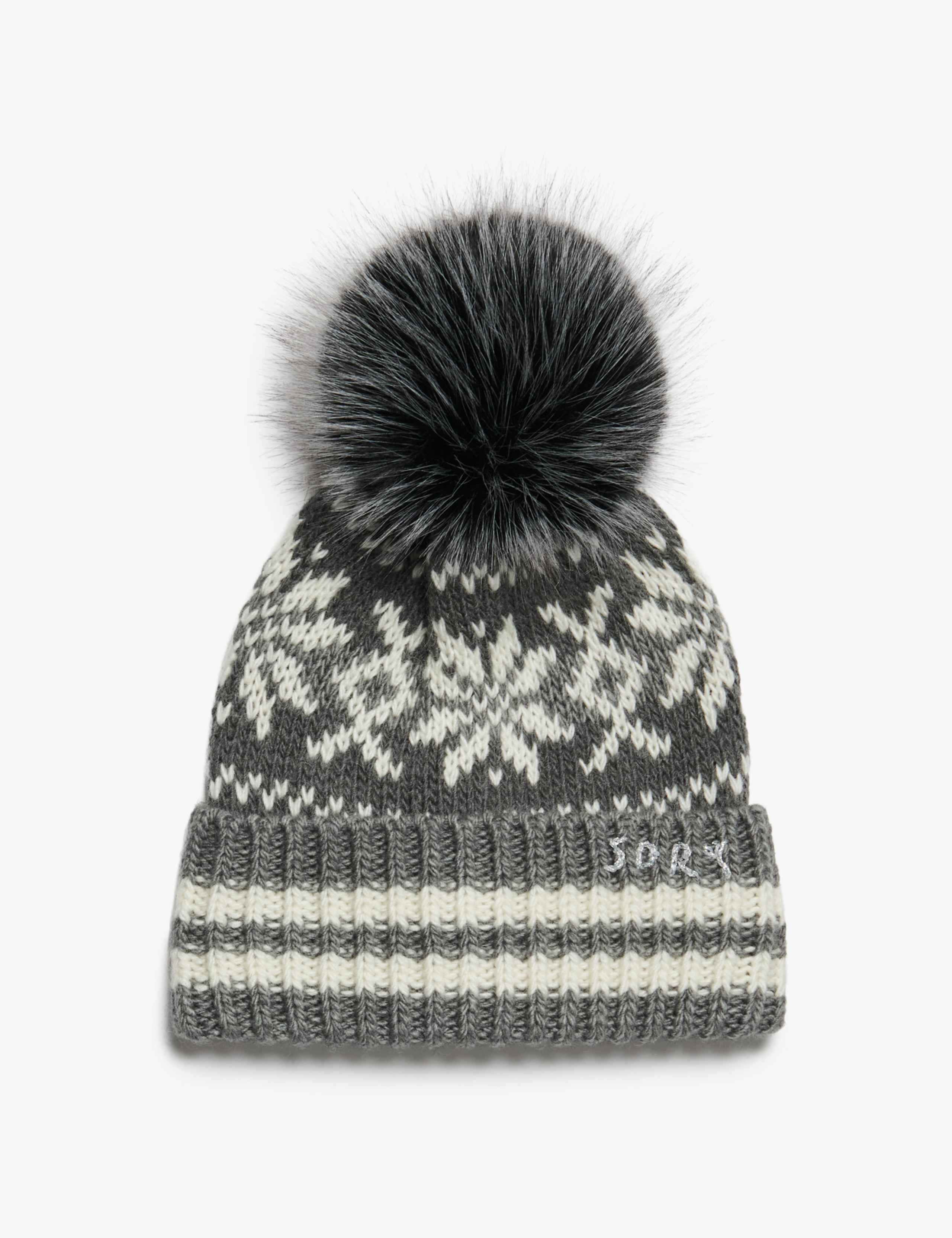 Fair Isle Bobble Beanie Hat with Wool