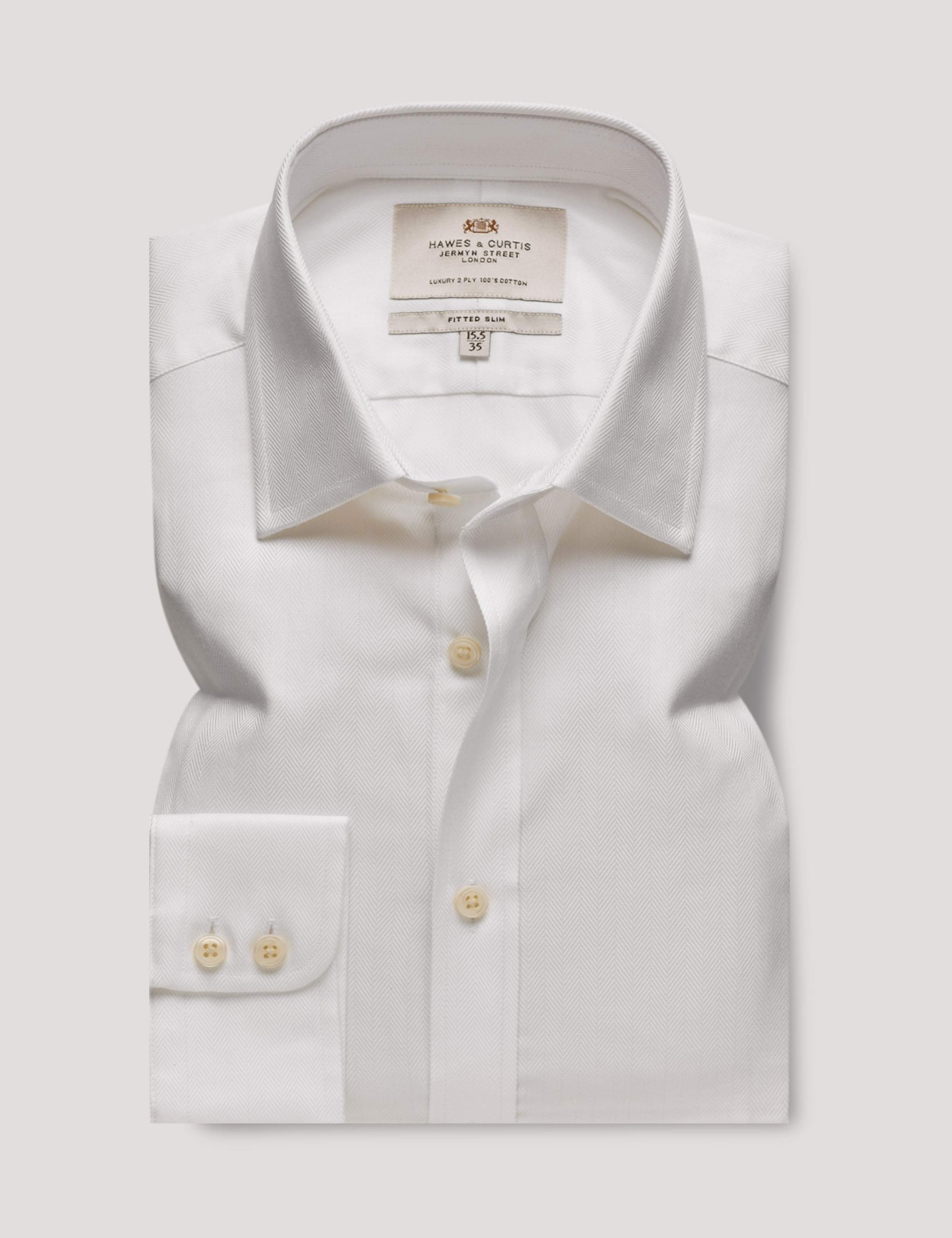 Slim Fit Pure Cotton Herringbone Dress Shirt