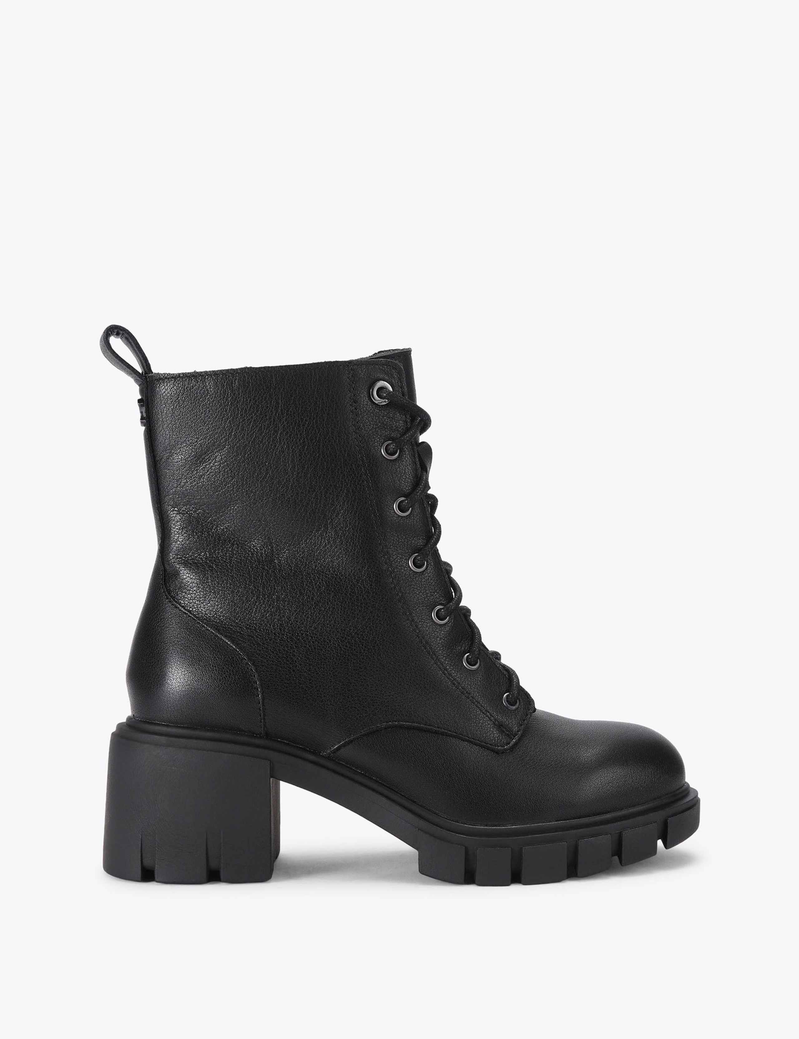 Leather Lace Up Block Heel Ankle Boots