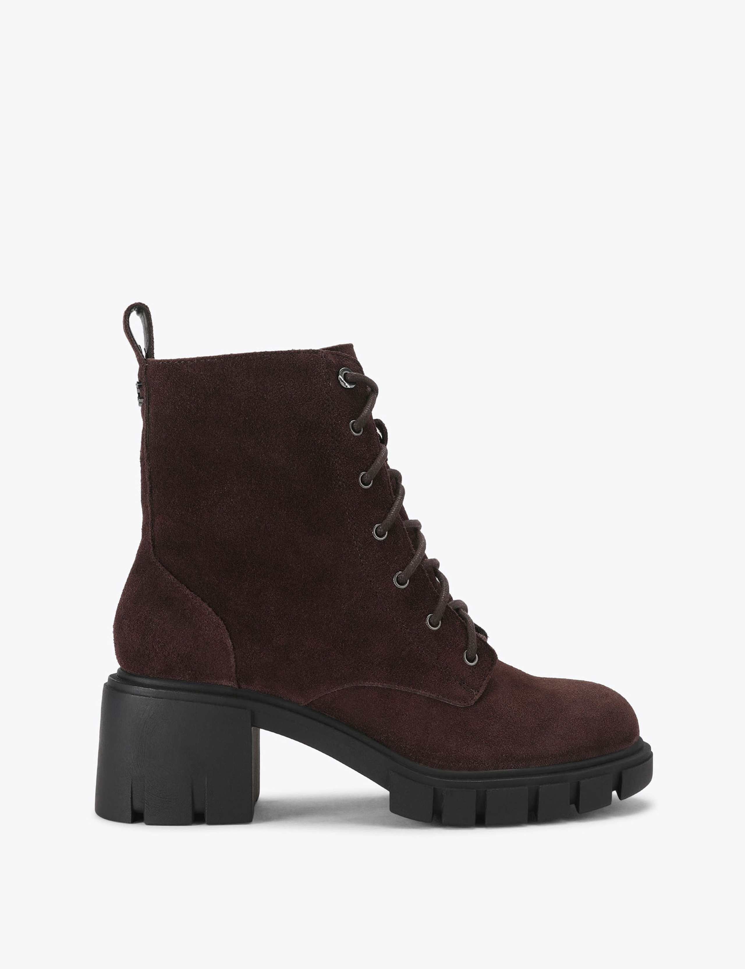 Suede Lace Up Block Heel Ankle Boots