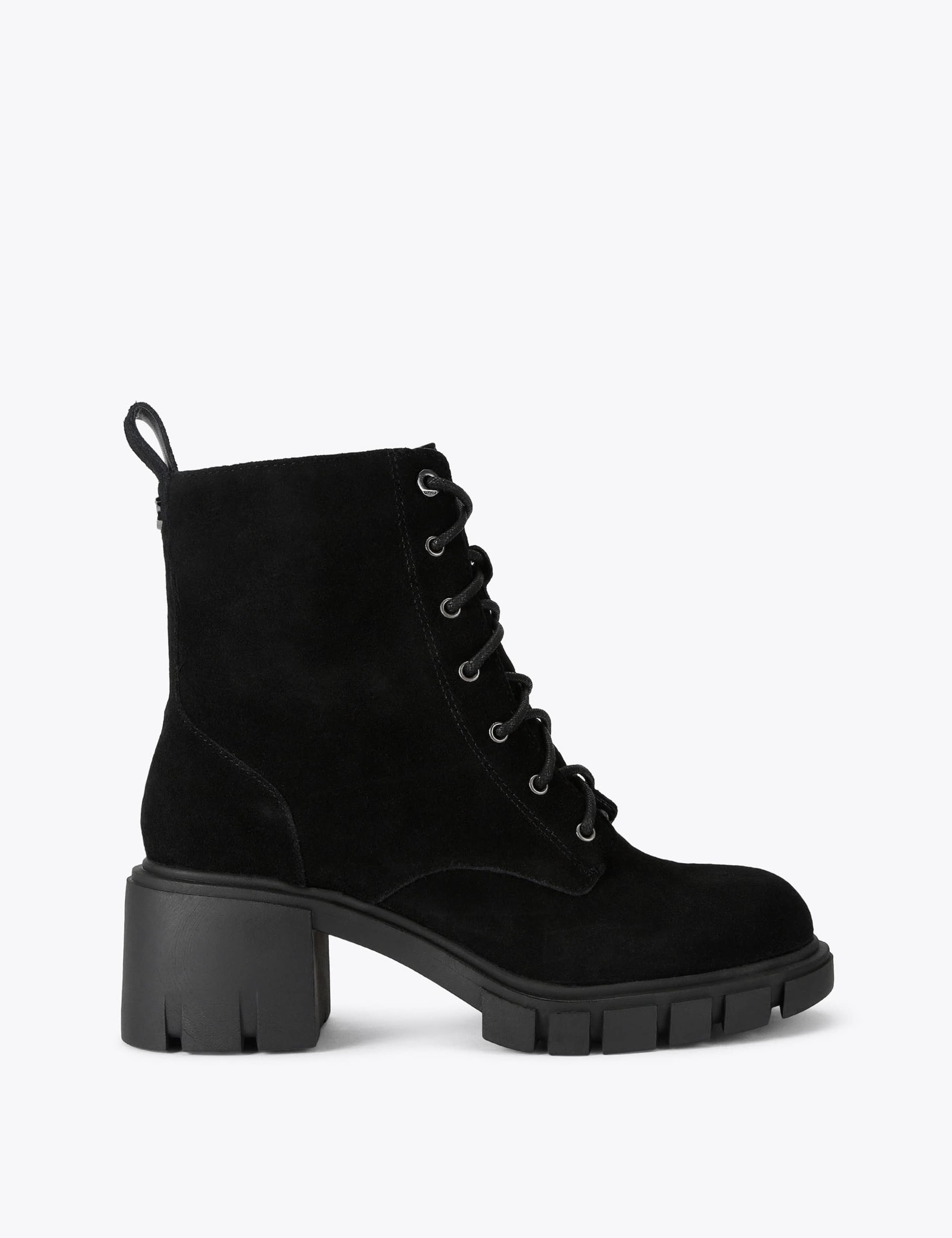 Suede Lace Up Block Heel Ankle Boots