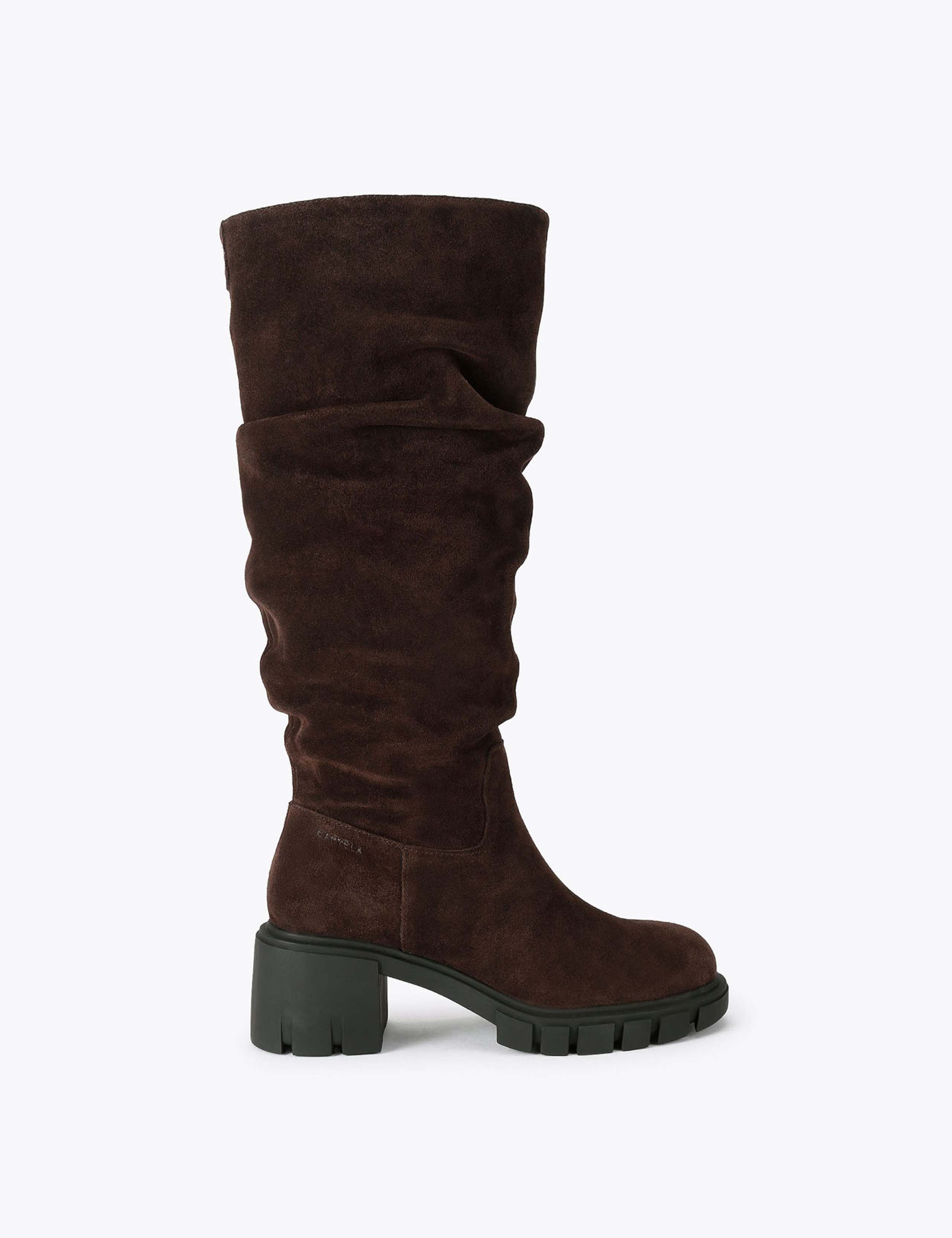 Suede Block Heel Knee High Boots