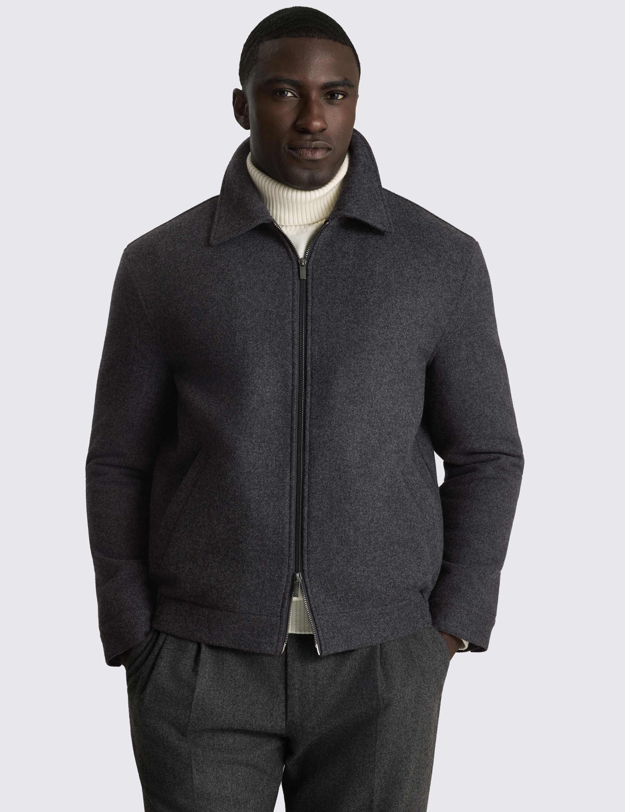 Pure Wool Quilted Zip Up Harrington Jacket