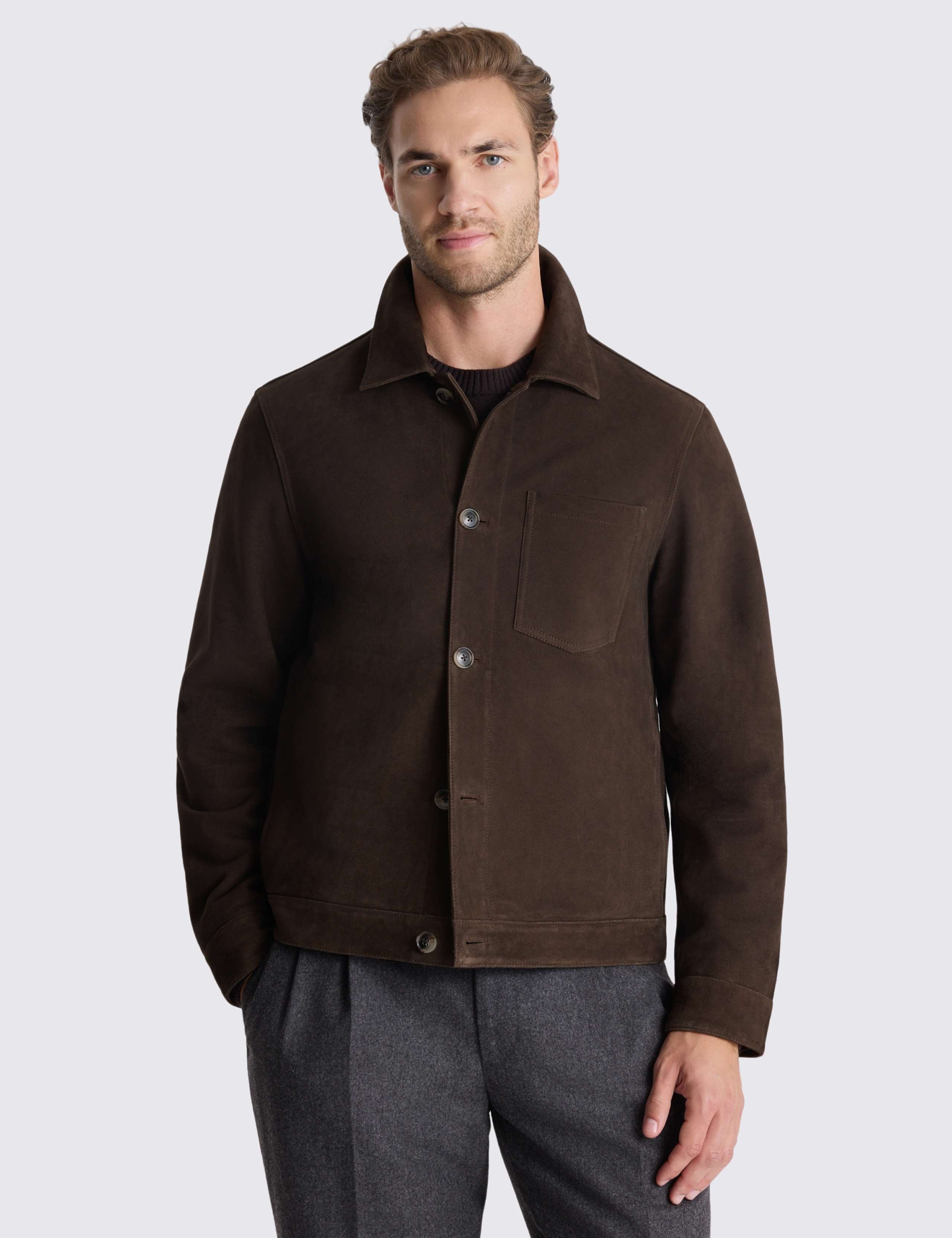 Suede Collared Harrington Shacket