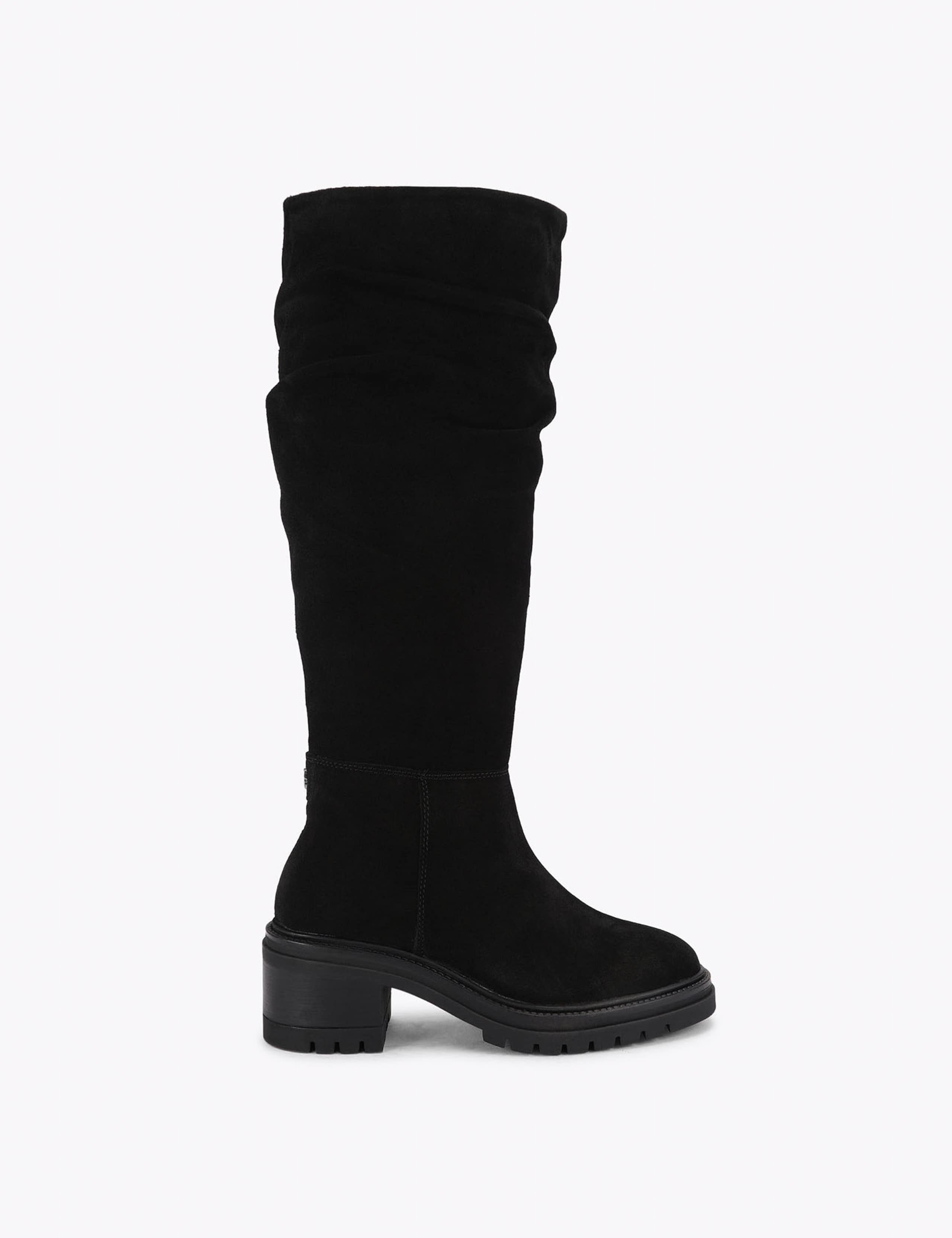 Suede Block Heel Round Toe Knee High Boots