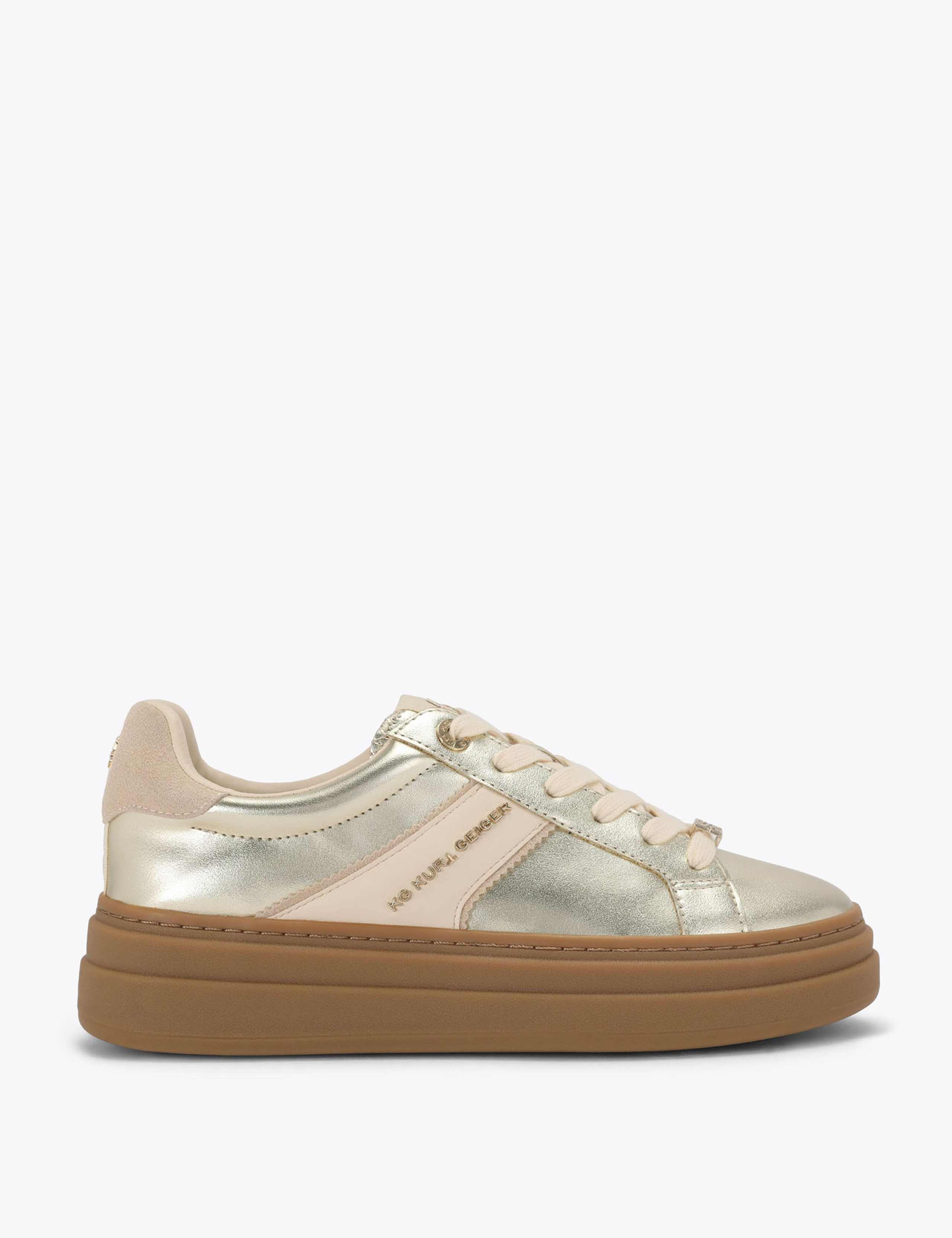 Metallic Side Stripe Platform Trainers
