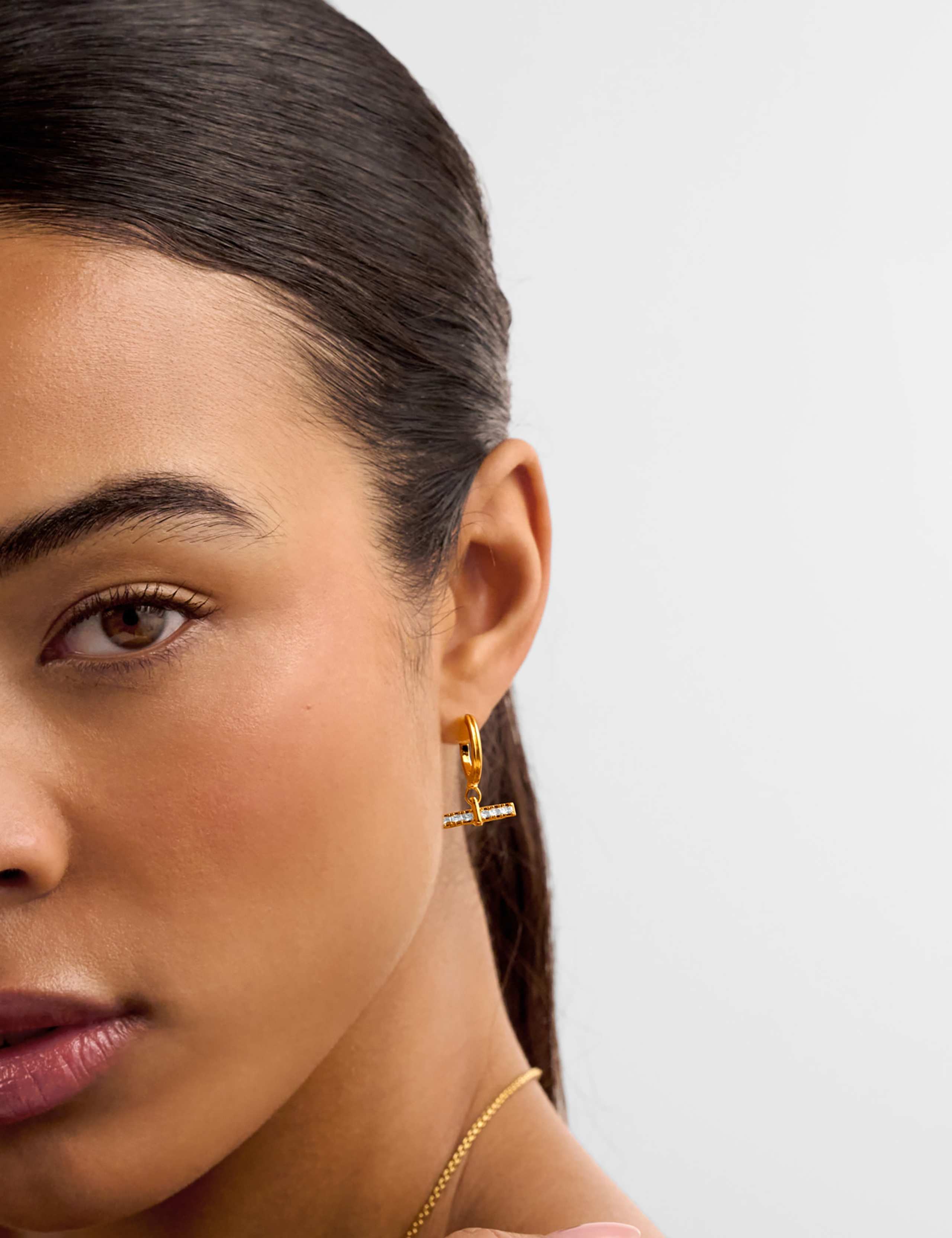 Gold Plated T-Bar Hoop Earrings