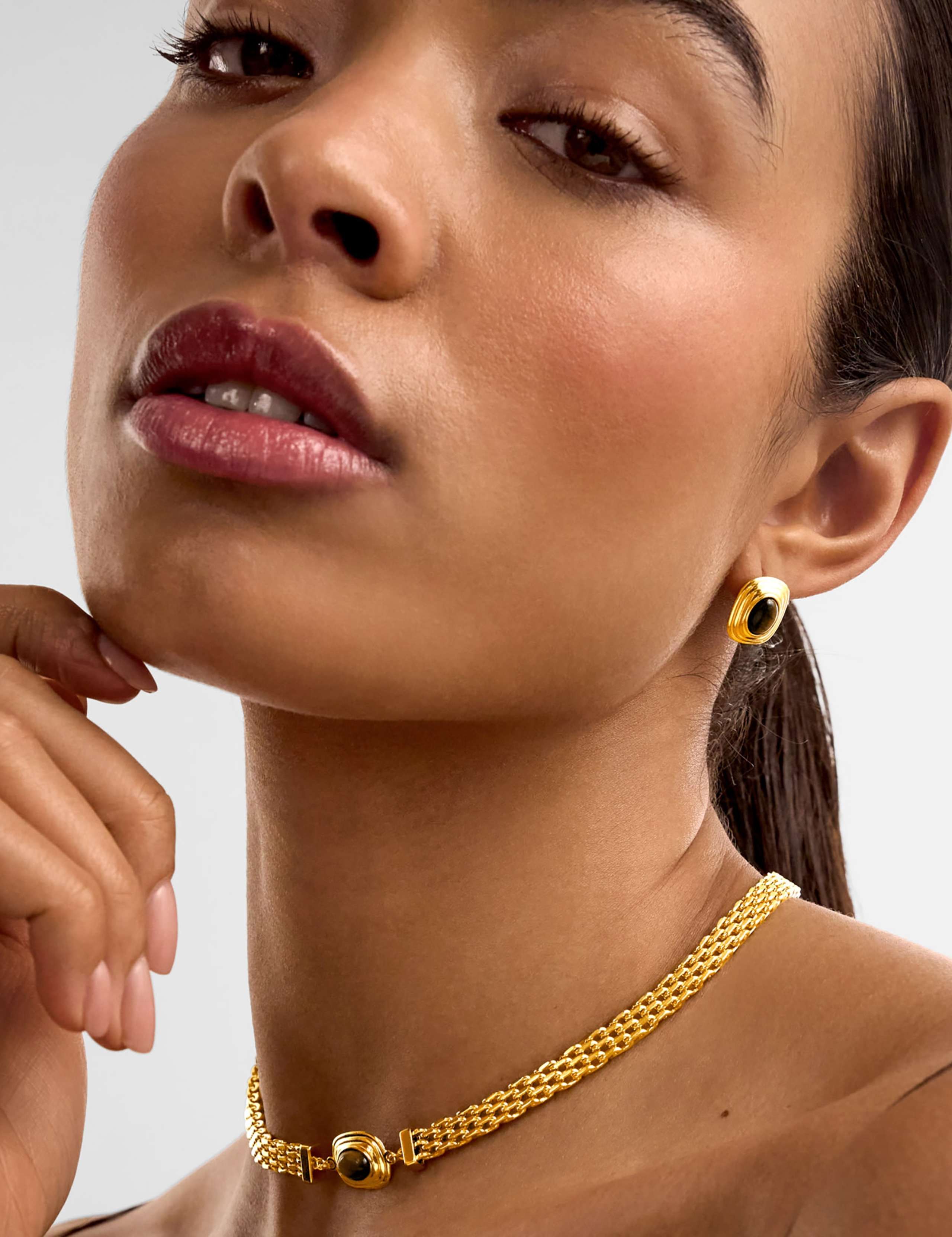 Gold Plated Tiger's Eye Stud Earrings