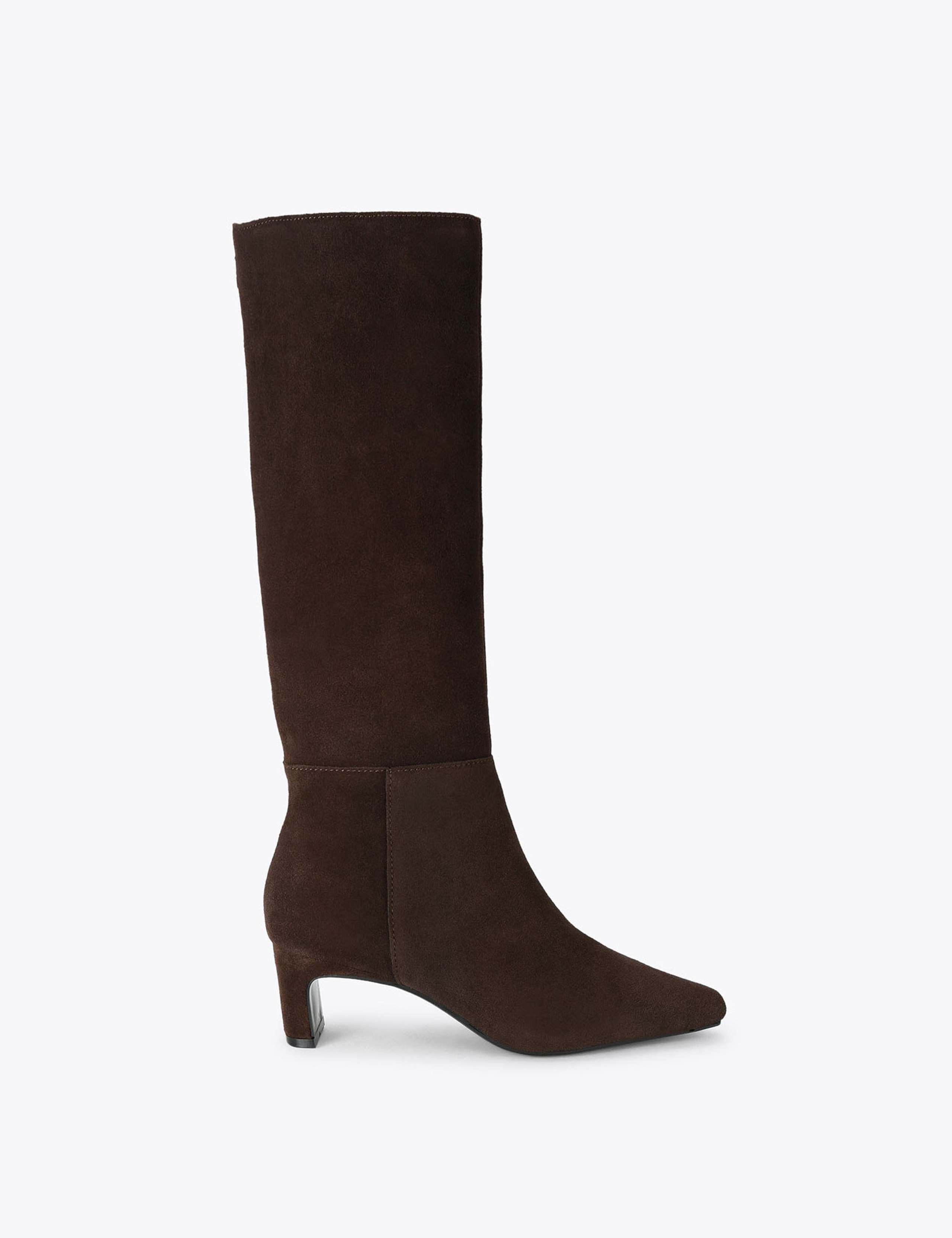 Suede Block Heel Knee High Boots