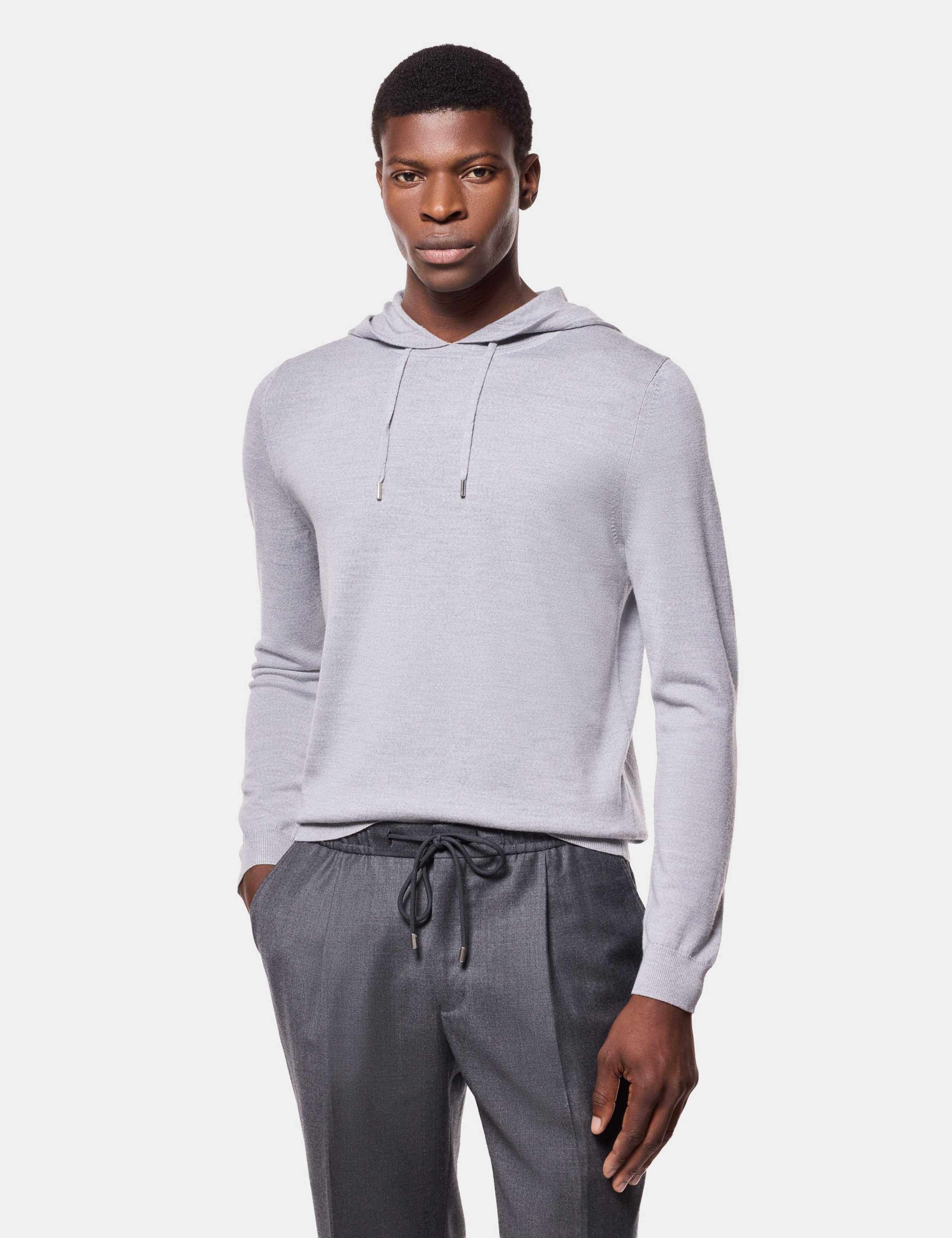 Hooded Neck Jumper with Merino Wool