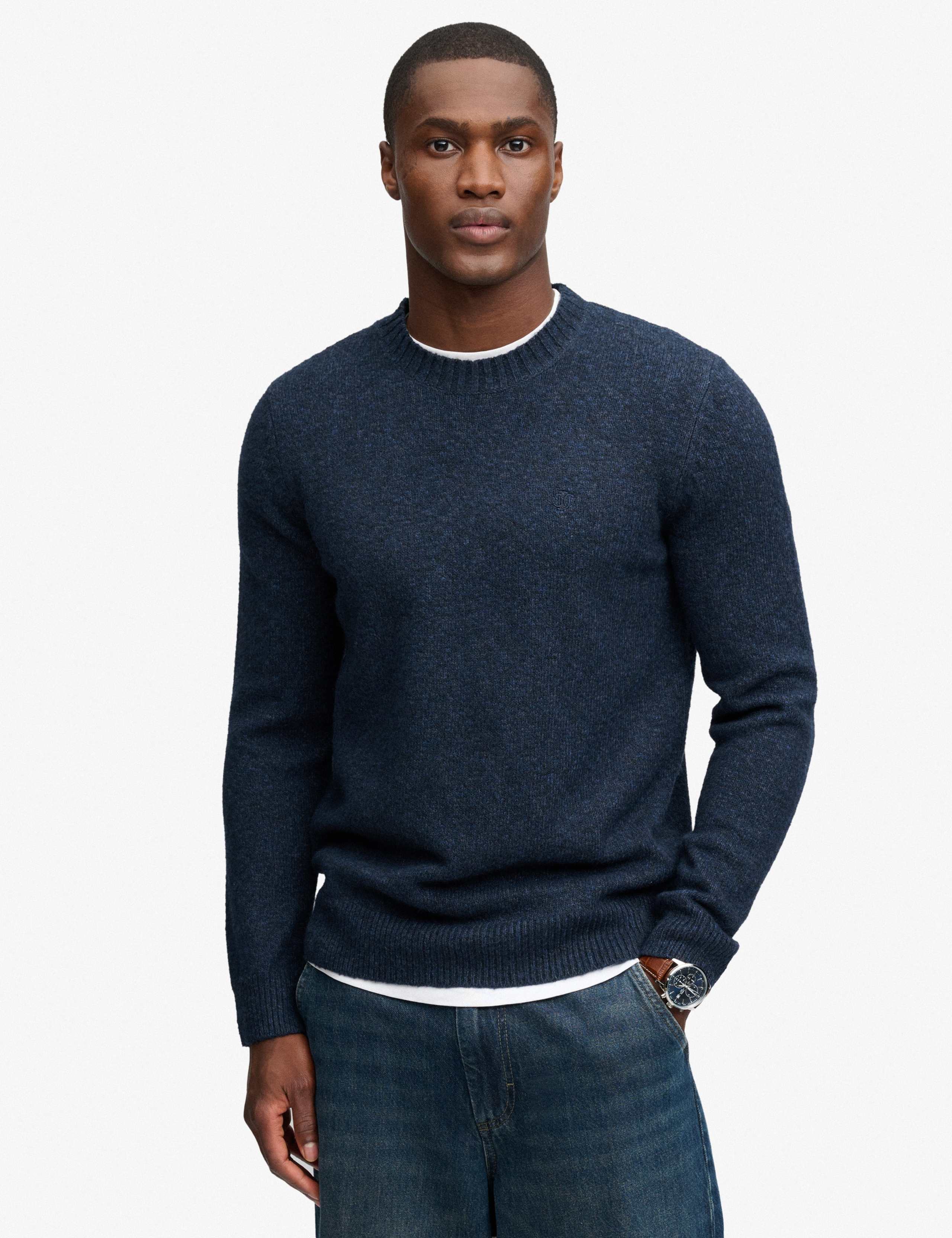 Cotton Blend Cable Crew Neck Jumper