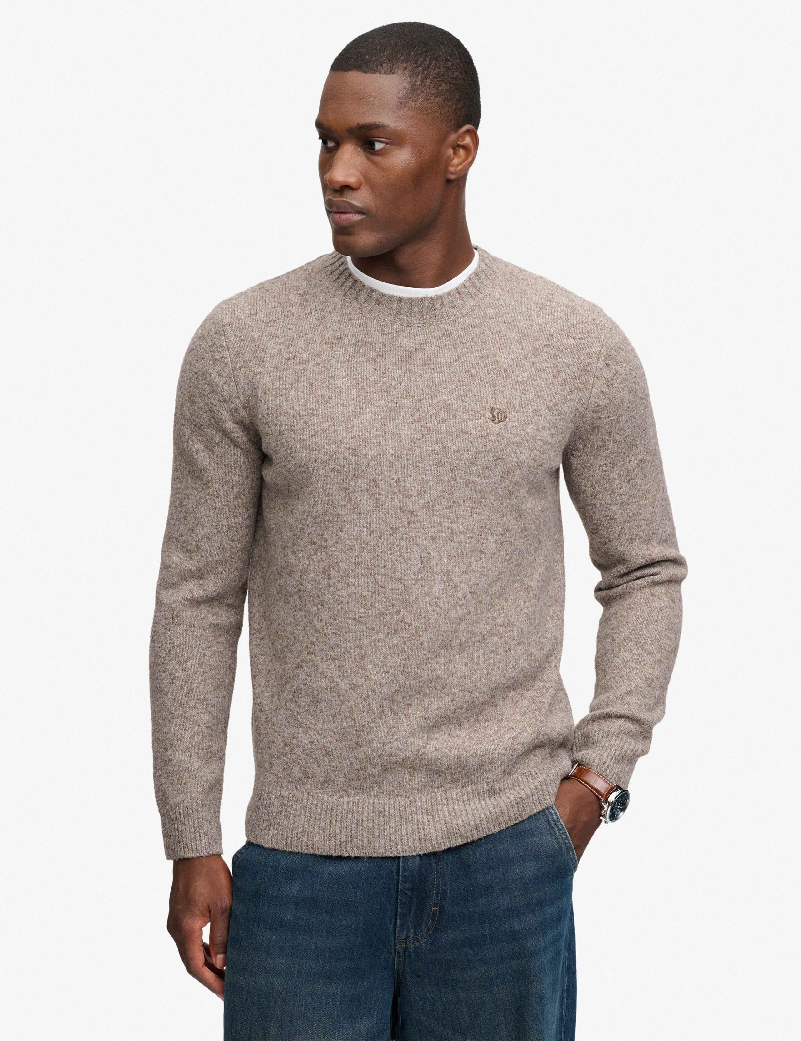 Cotton Blend Cable Crew Neck Jumper