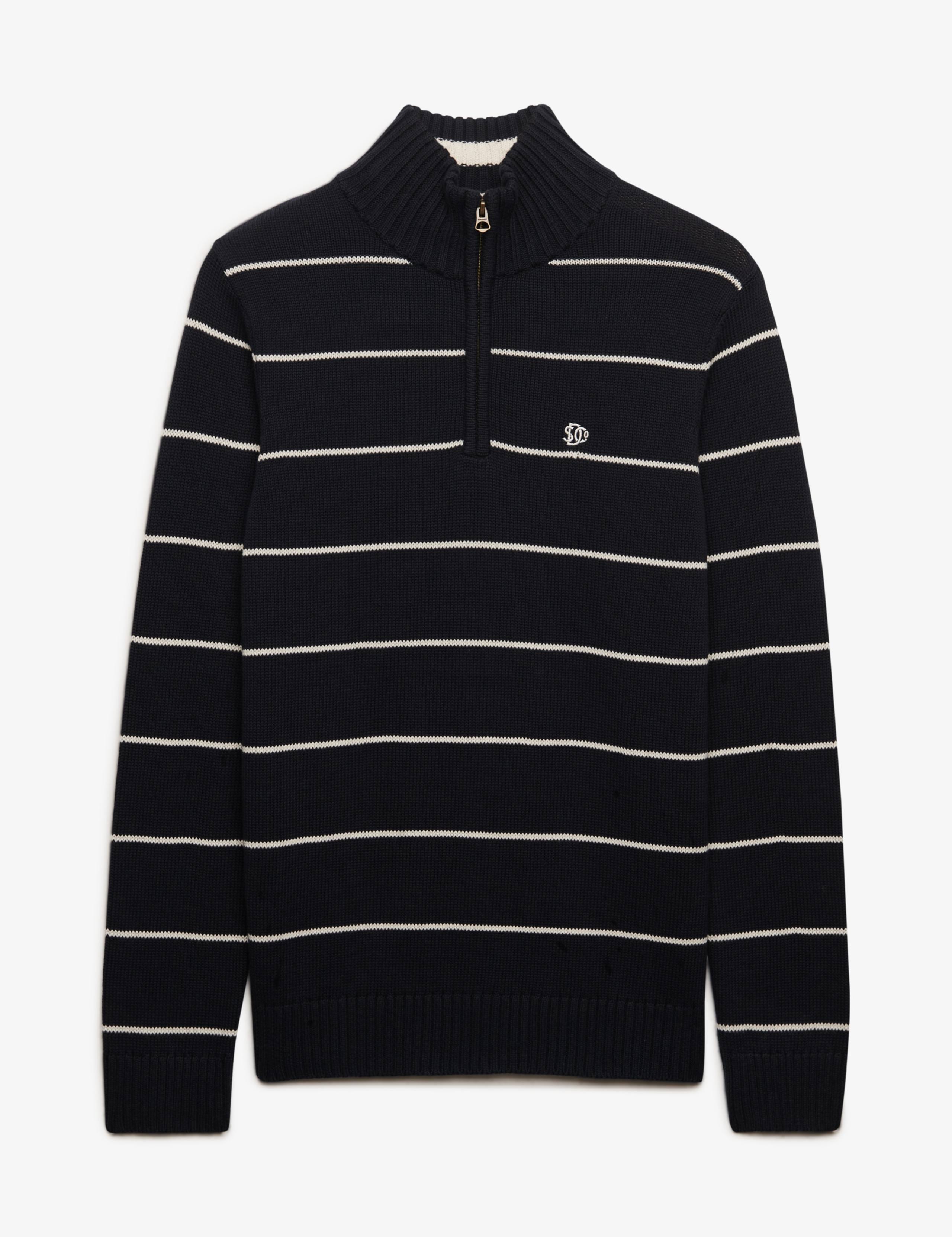 Pure Cotton Striped Half Zip Jumper