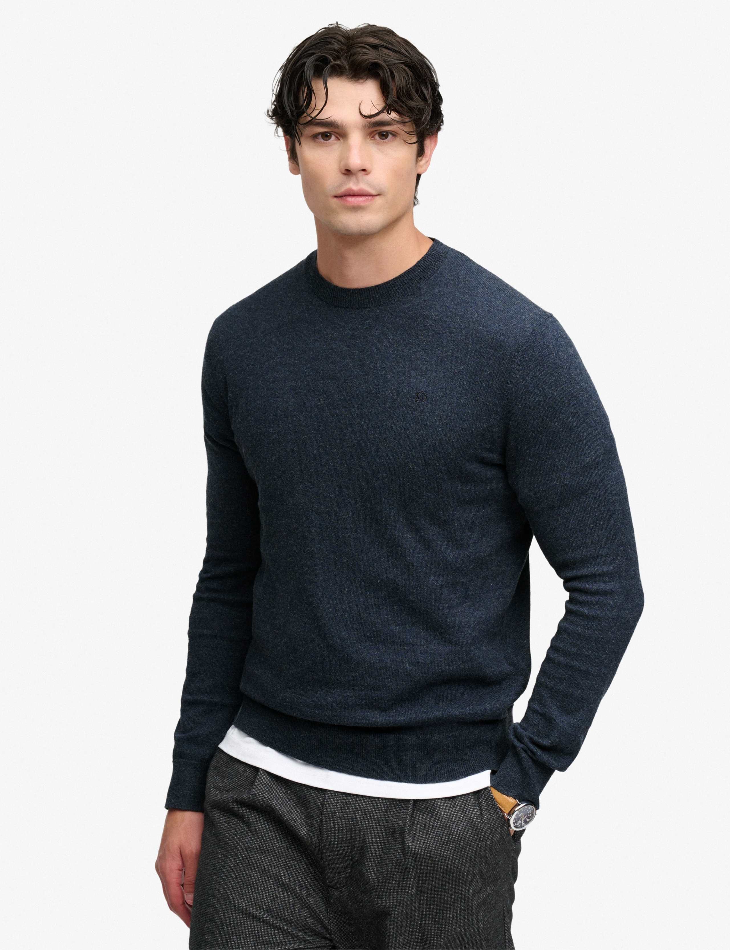 Cotton Rich Crew Neck Jumper with Wool