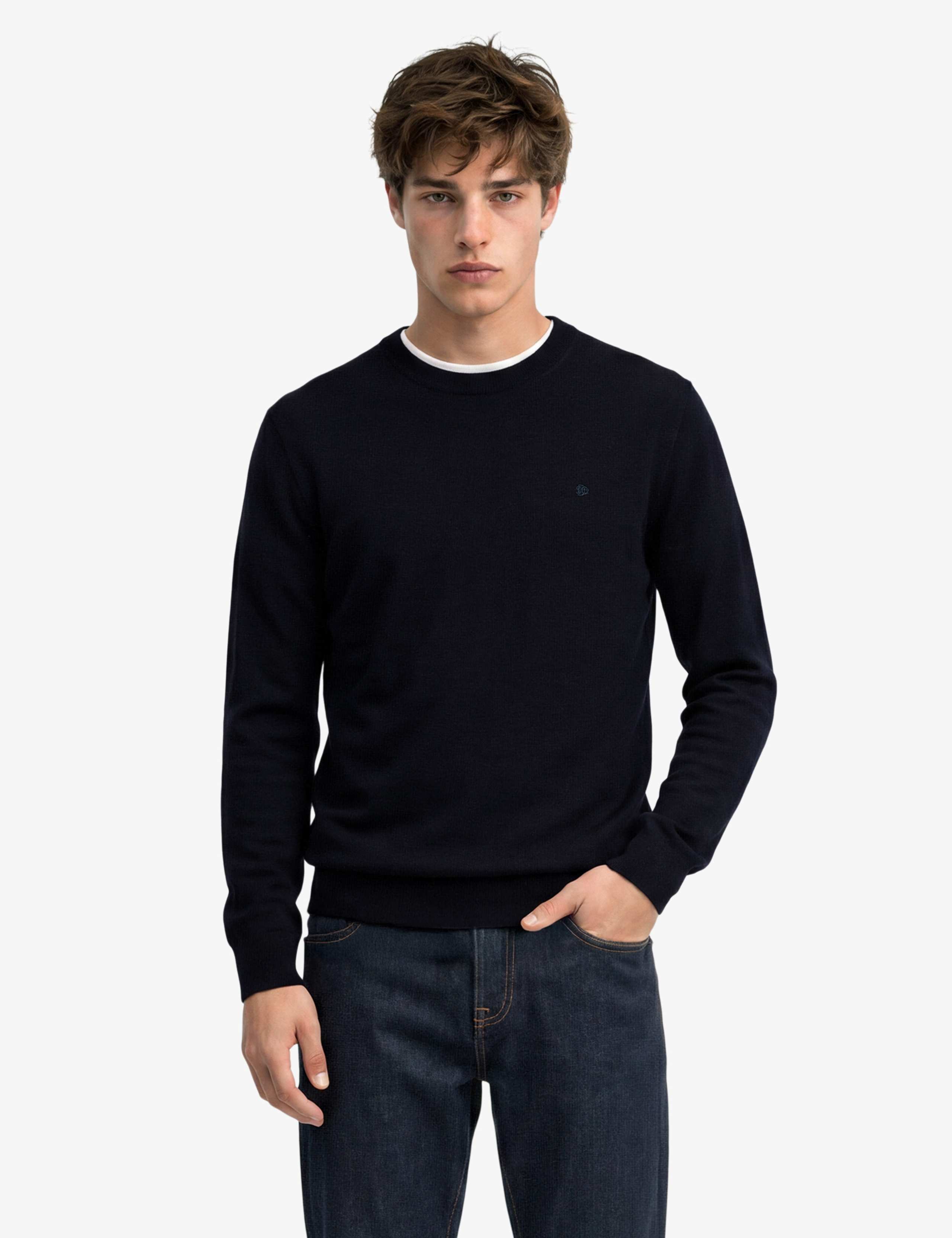 Cotton Rich Crew Neck Jumper with Wool