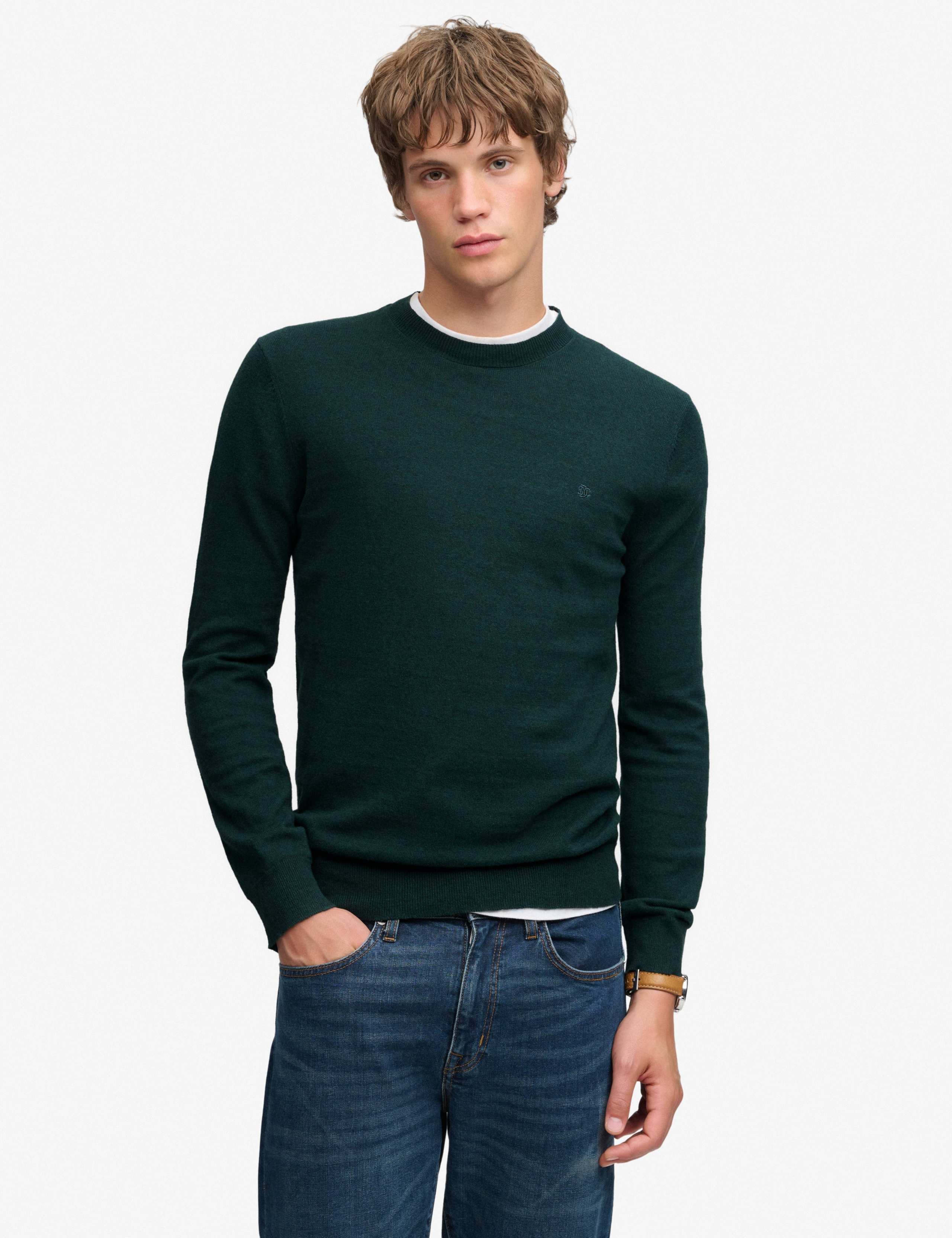 Cotton Rich Crew Neck Jumper with Wool