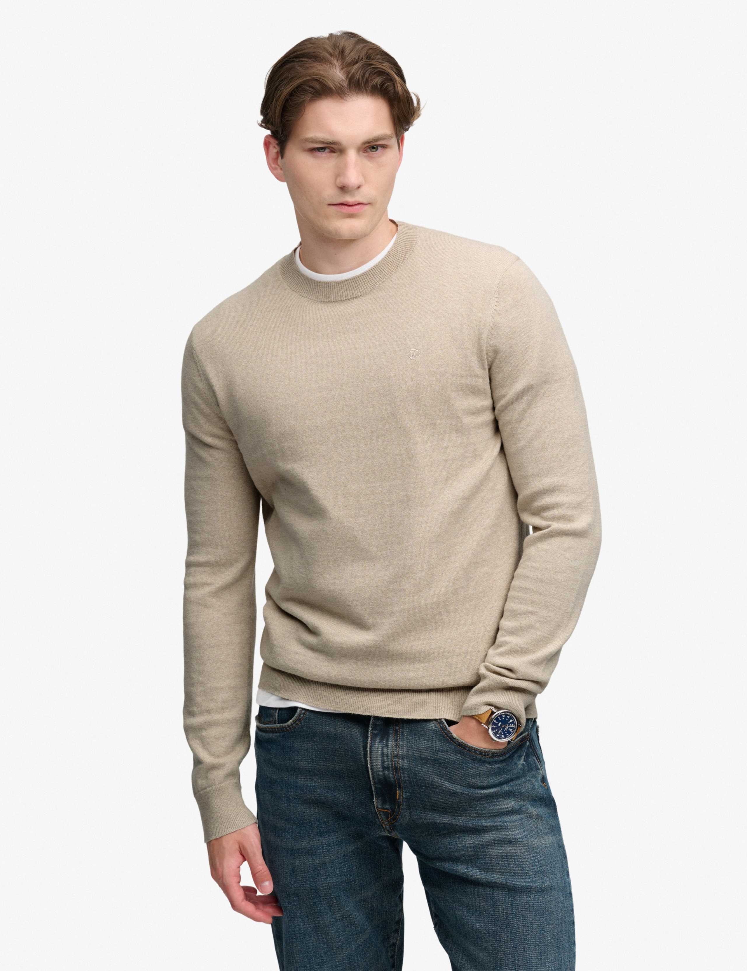 Cotton Rich Crew Neck Jumper with Wool
