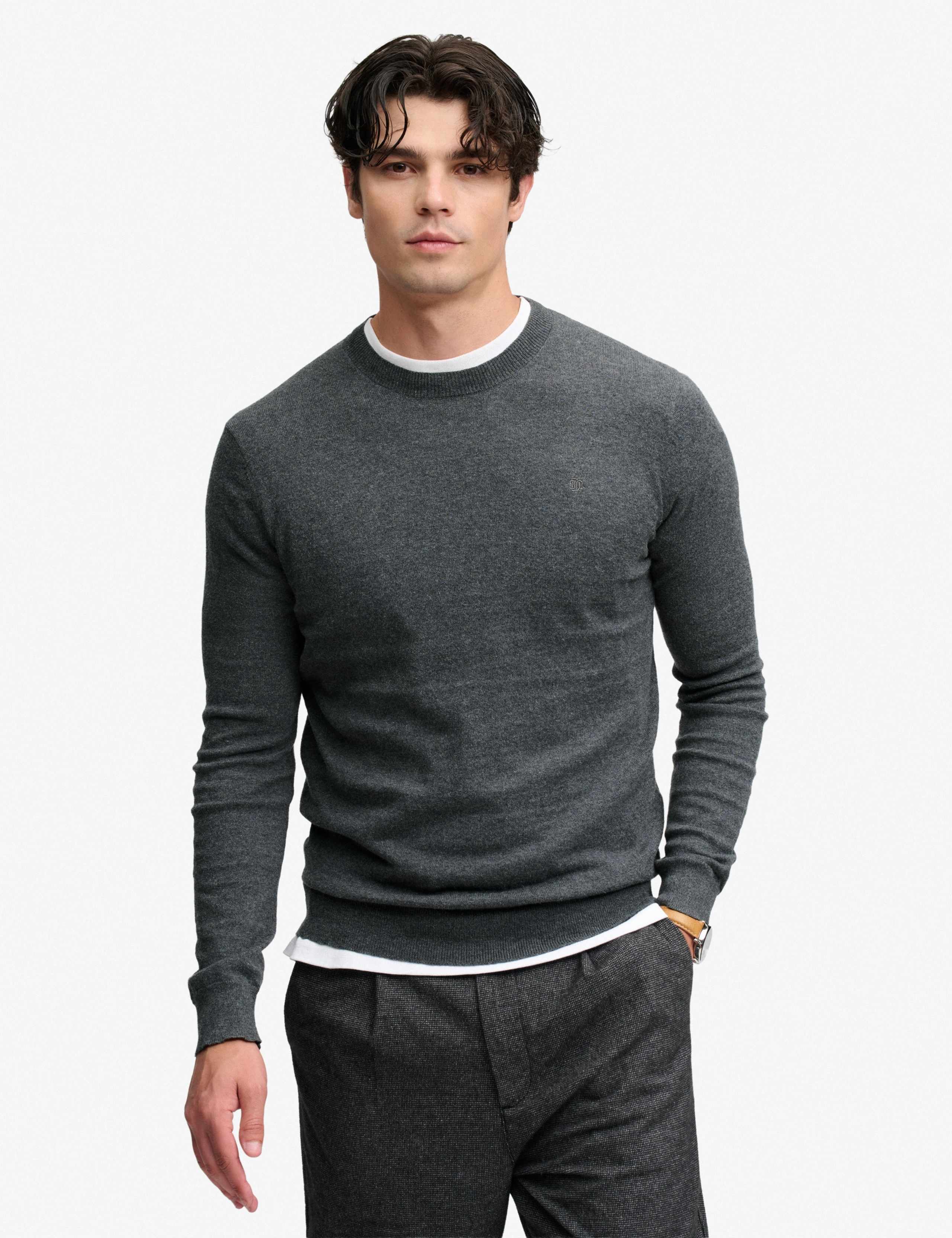 Cotton Rich Crew Neck Jumper with Wool