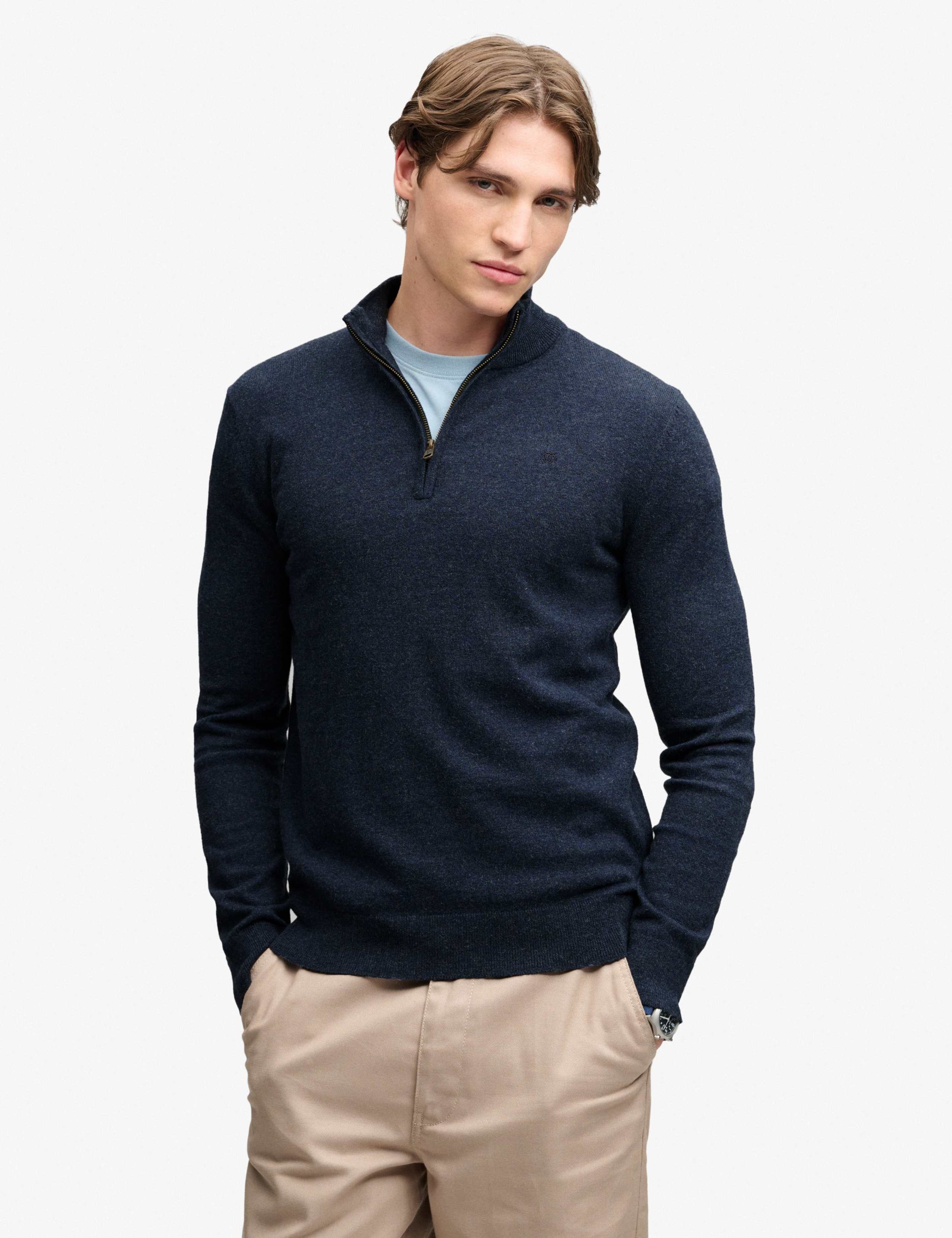 Cotton Rich Half Zip Jumper with Wool