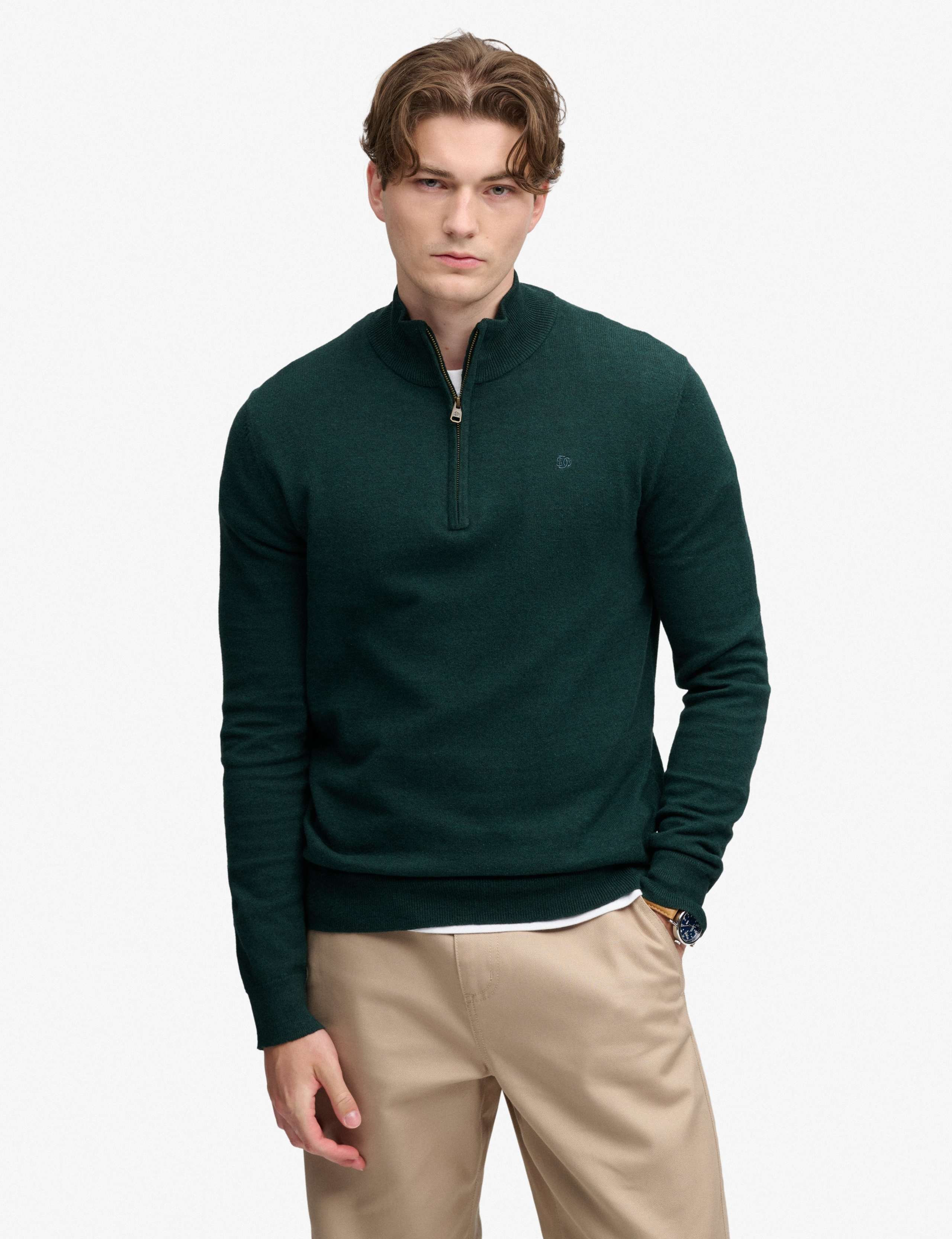 Cotton Rich Half Zip Jumper with Wool