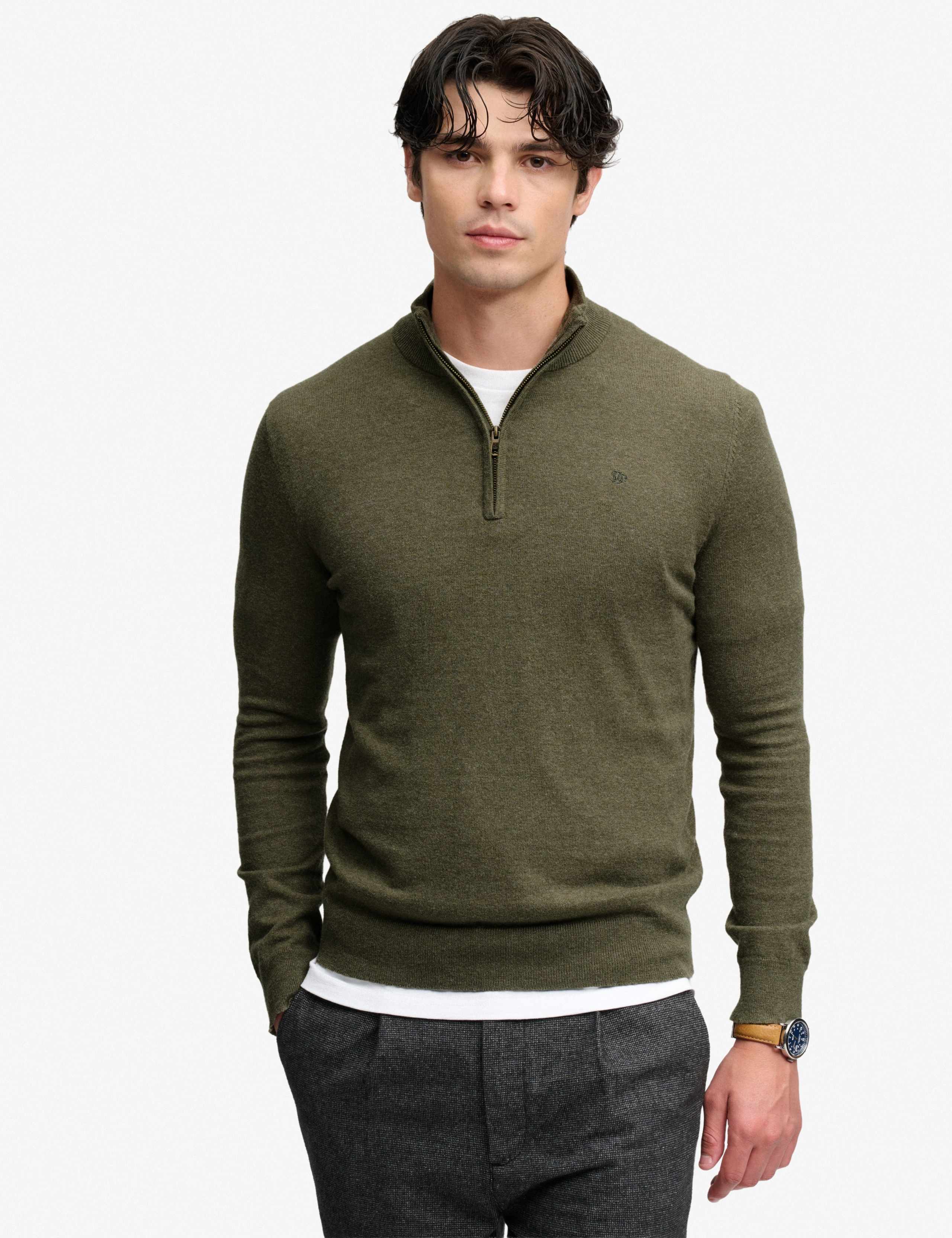 Cotton Rich Half Zip Jumper with Wool