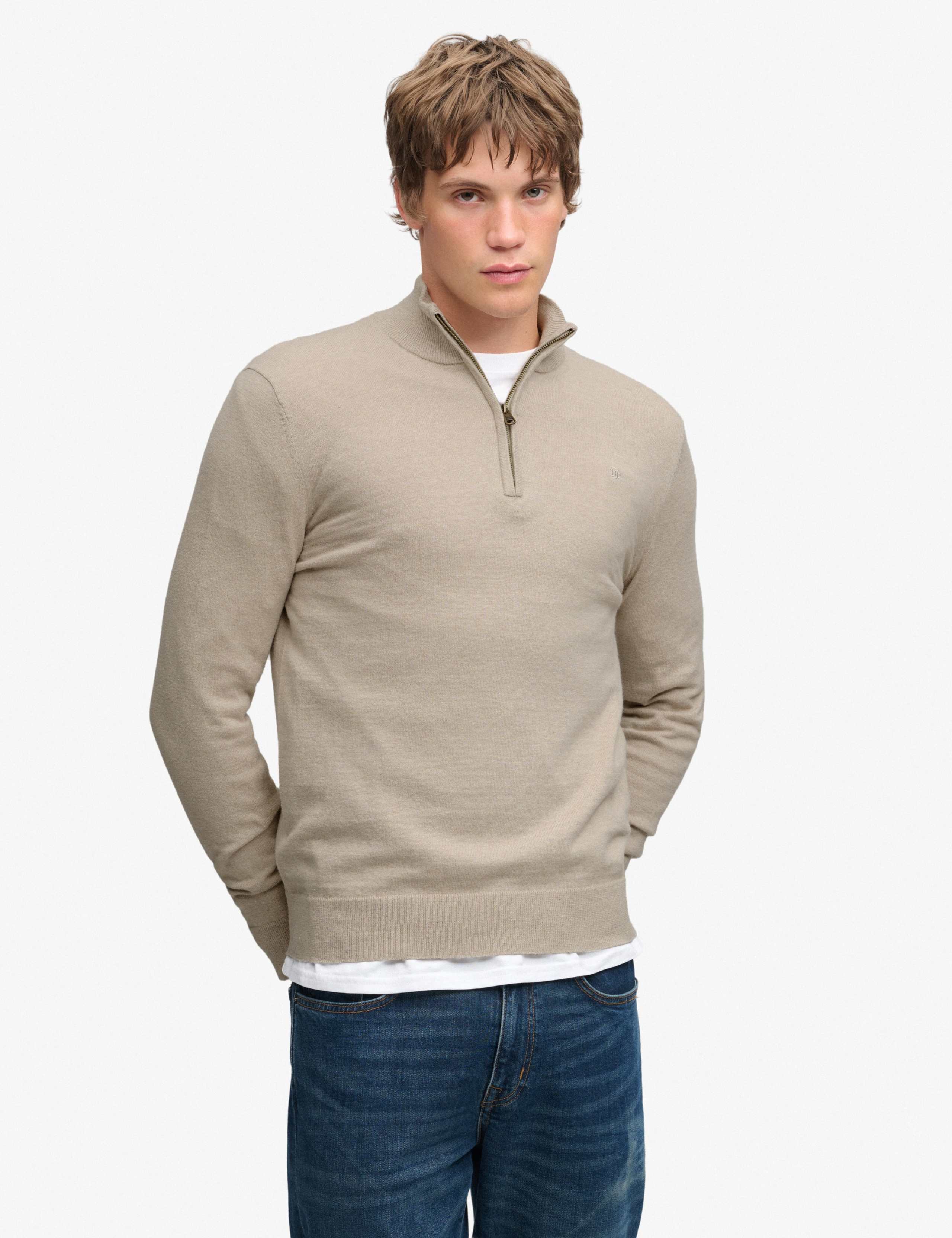 Cotton Rich Half Zip Jumper with Wool
