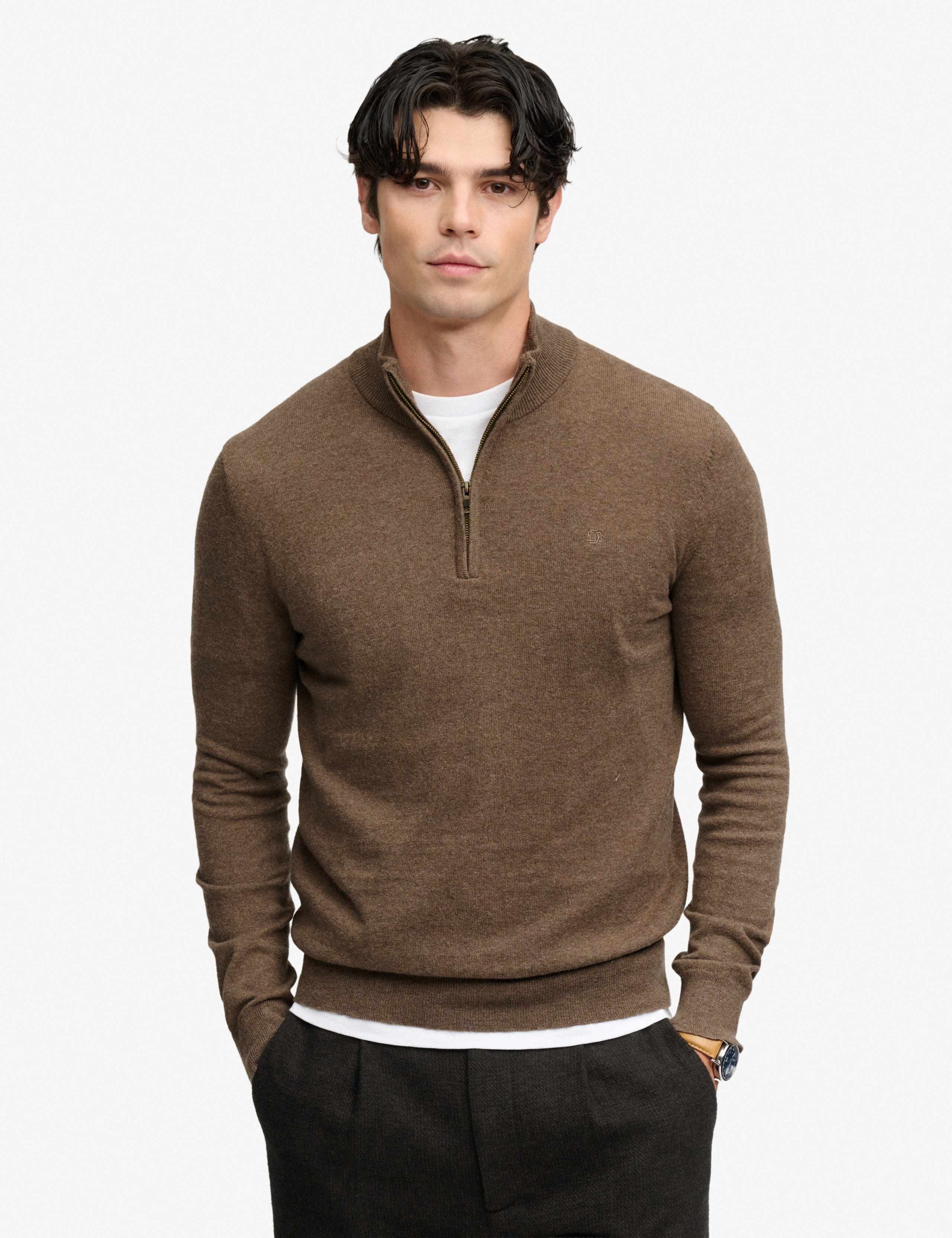 Cotton Rich Half Zip Jumper with Wool